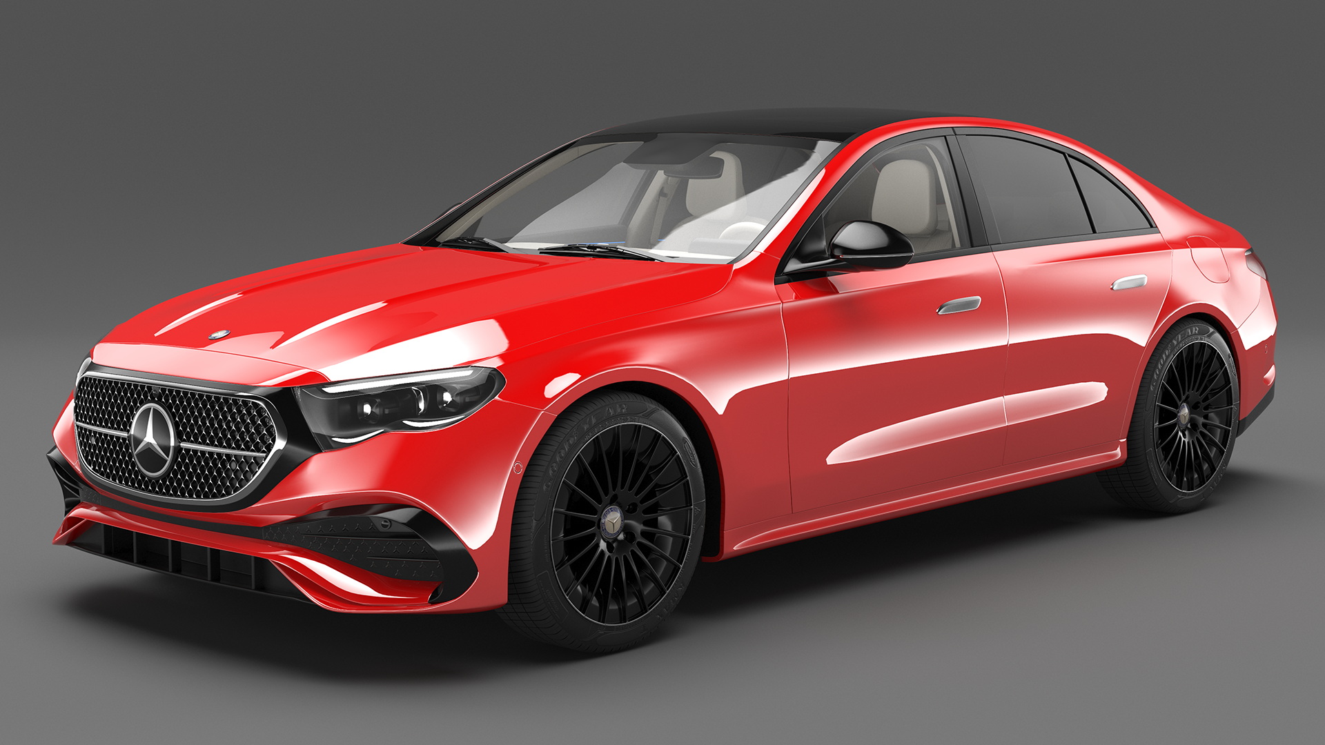 3D Mercedes E-class Red Color Rigged model