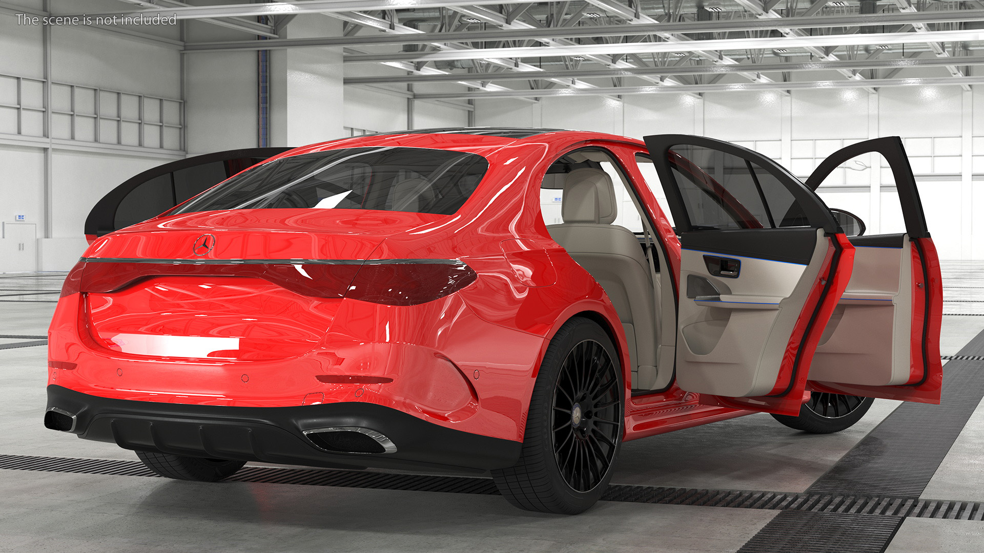3D Mercedes E-class Red Color Rigged model