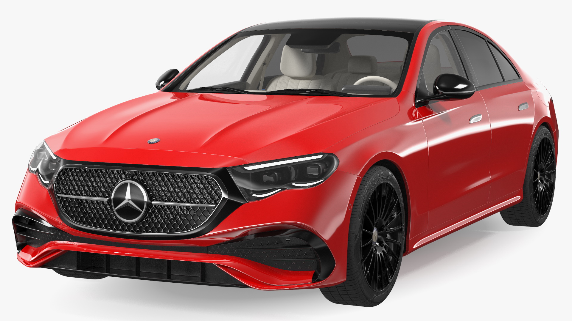 3D Mercedes E-class Red Color Rigged model