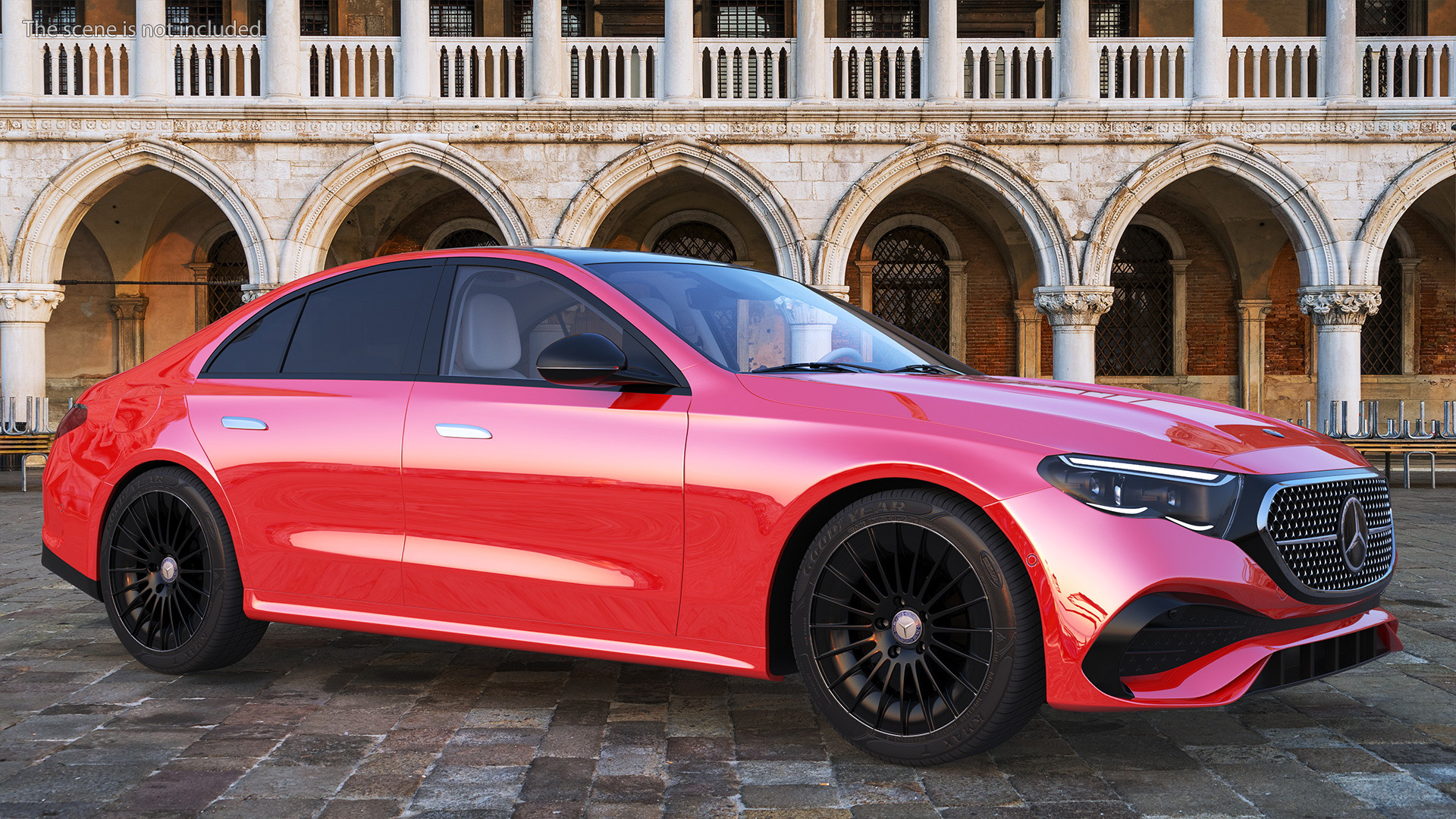 3D Mercedes E-class Red Color Rigged model