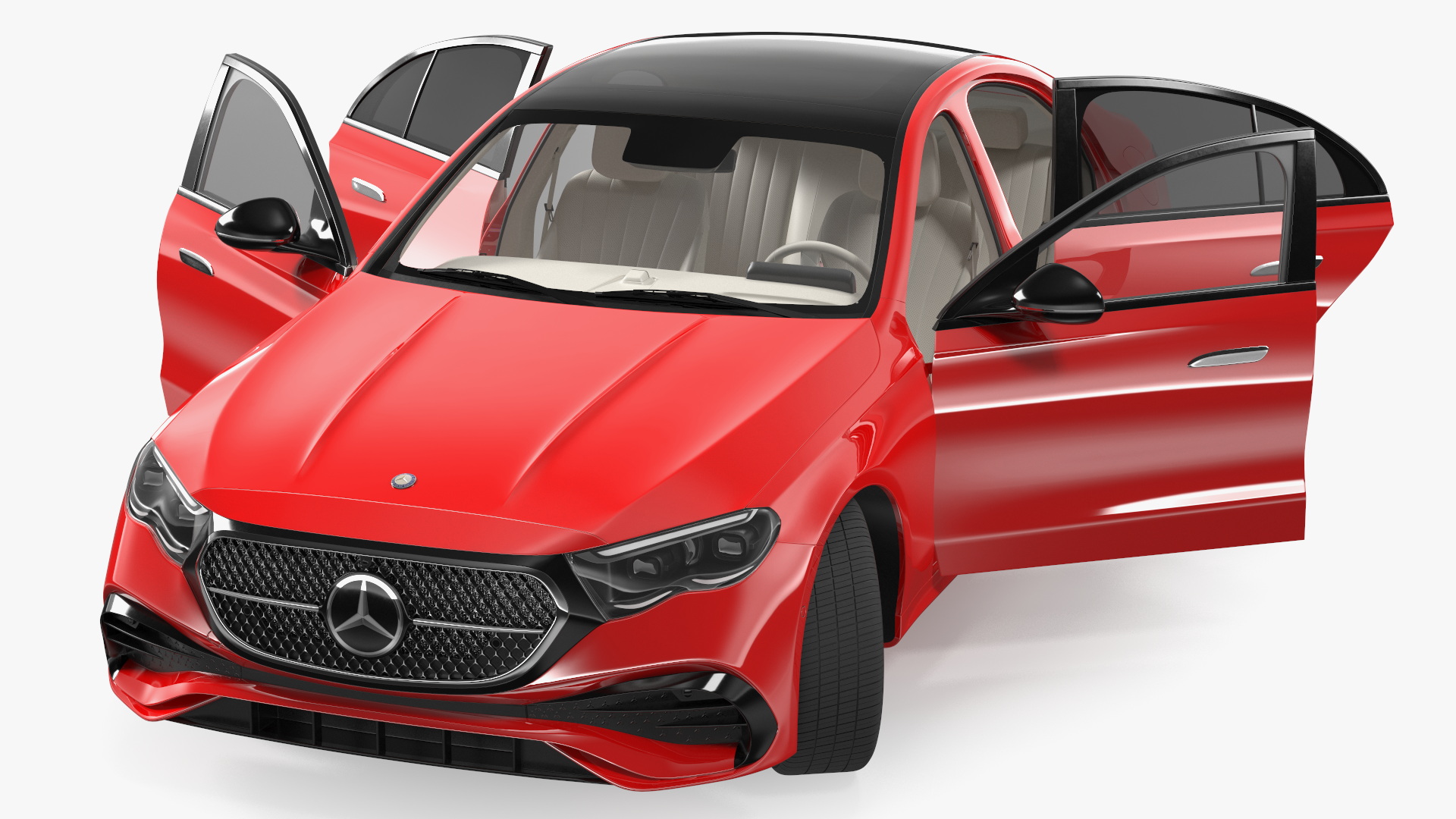 3D Mercedes E-class Red Color Rigged model