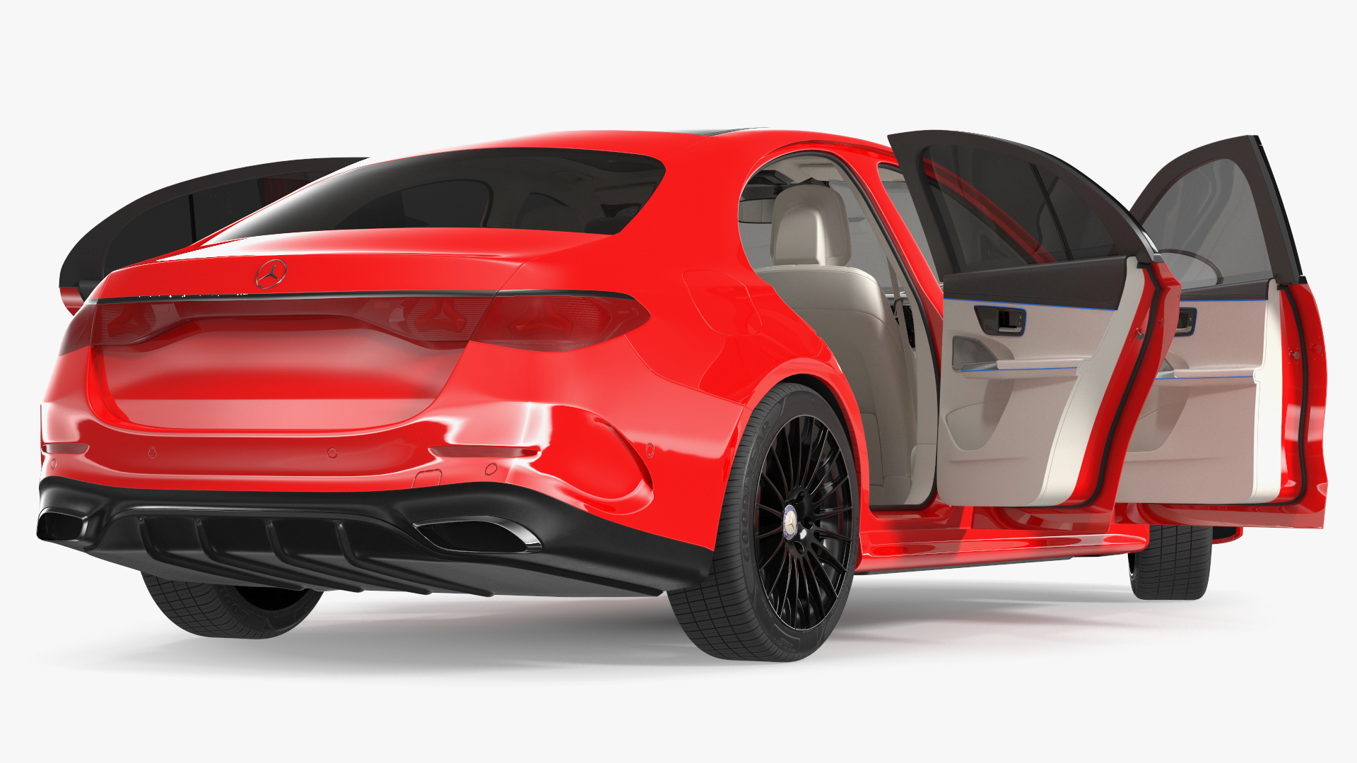 3D Mercedes E-class Red Color Rigged model