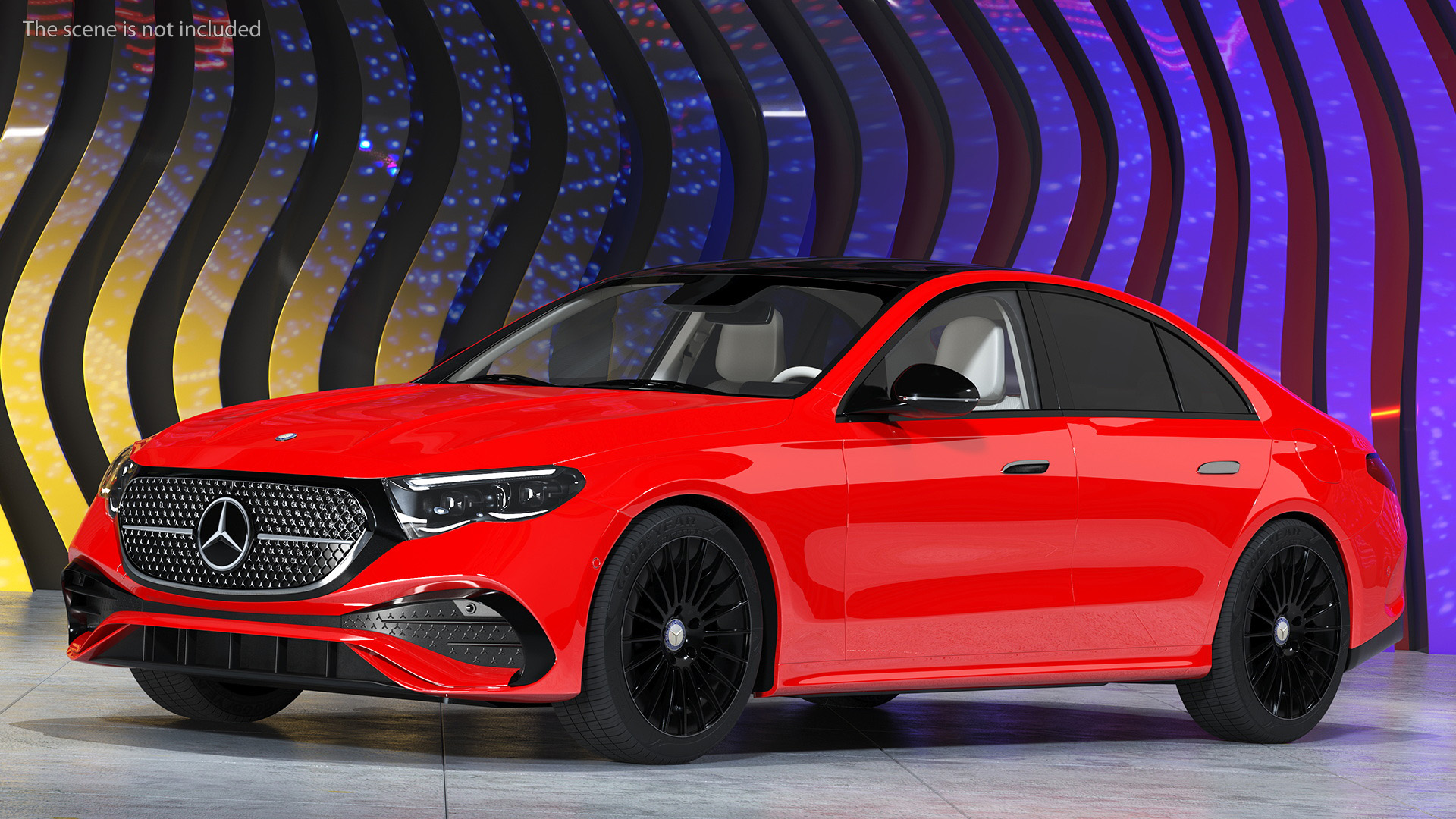 3D Mercedes E-class Red Color Rigged model