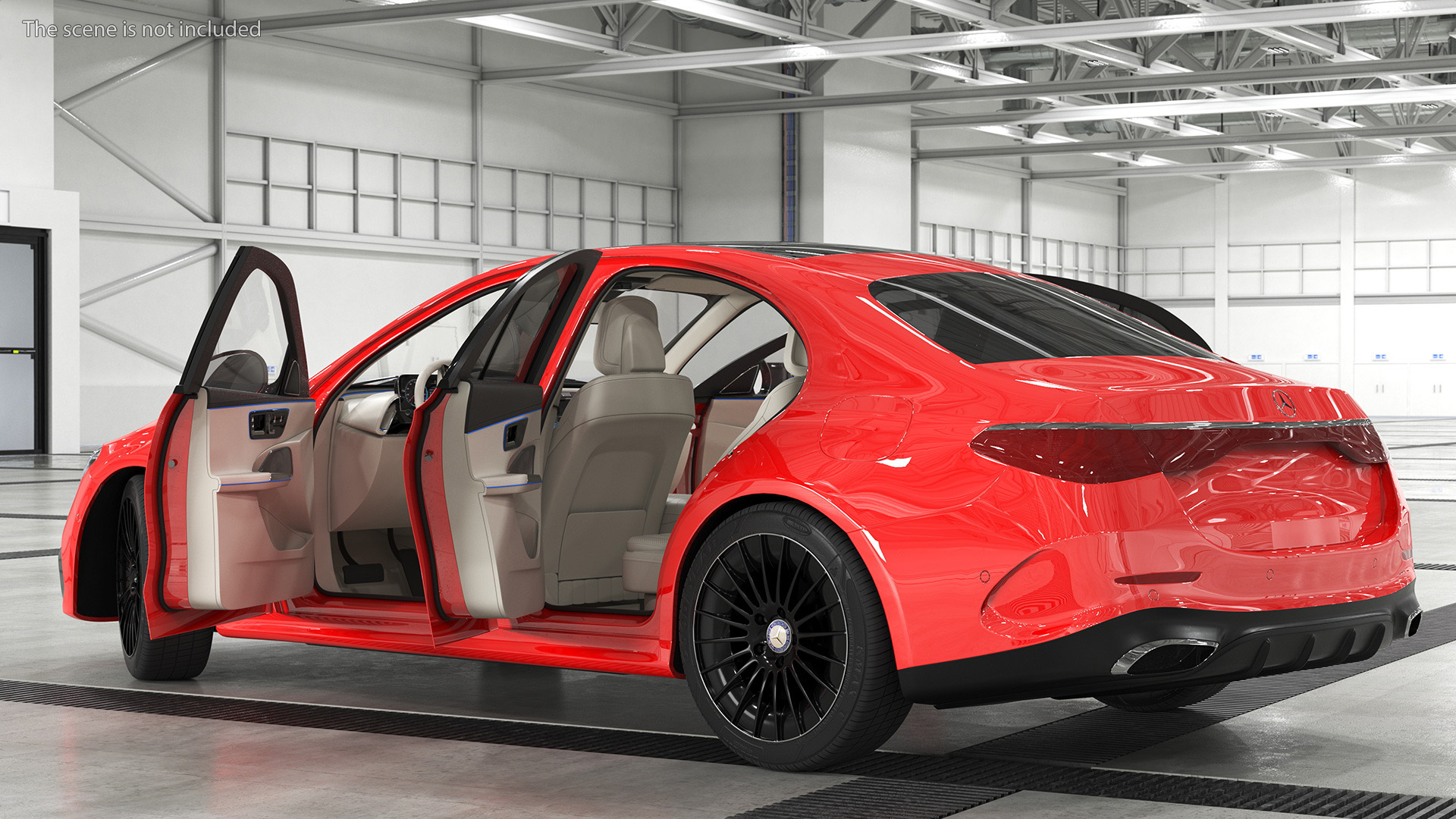 3D Mercedes E-class Red Color Rigged model