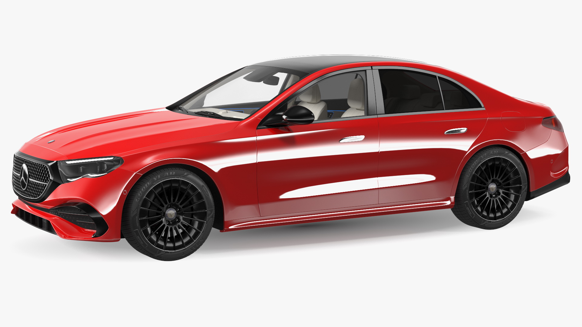 3D Mercedes E-class Red Color Rigged model