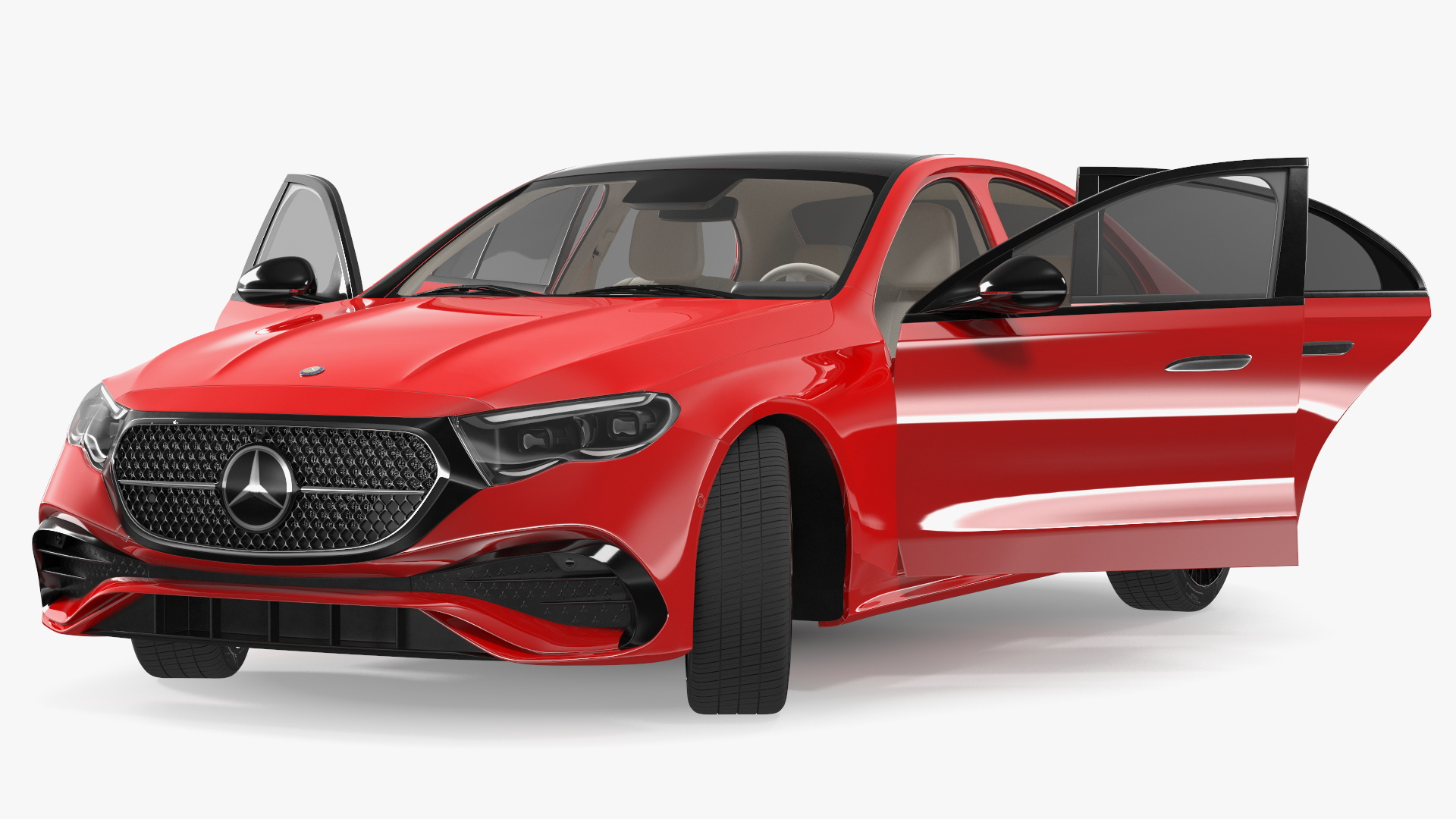 3D Mercedes E-class Red Color Rigged model