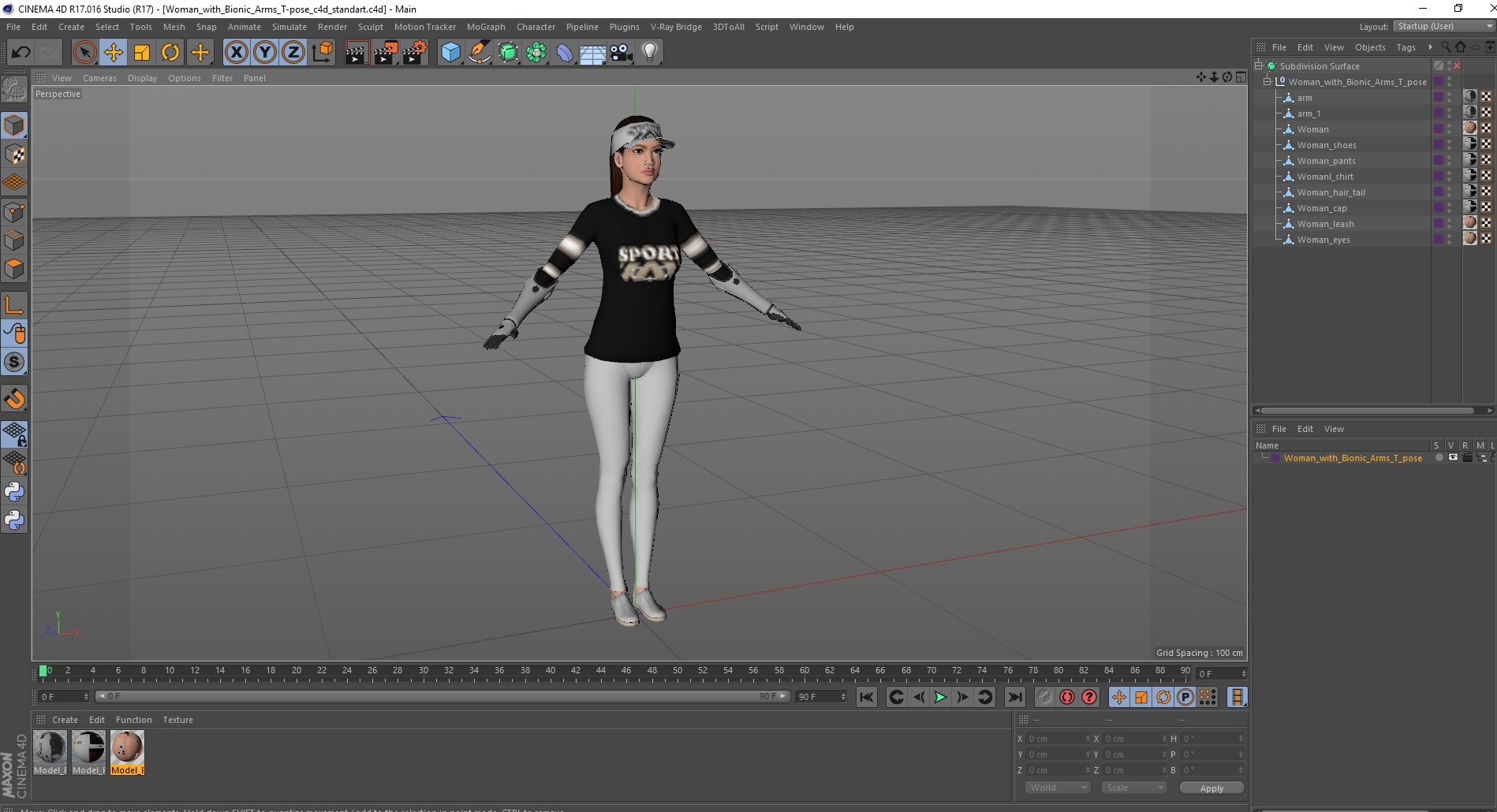 Woman with Bionic Arms T-pose 3D model
