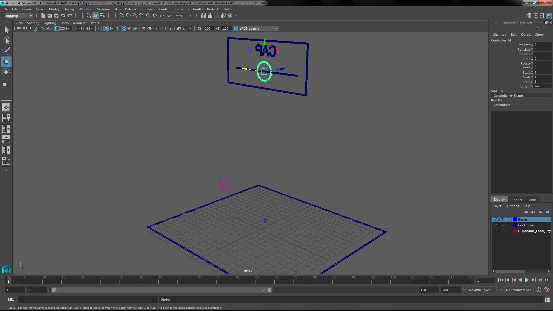 3D Disposable Food Tray Rigged for Maya