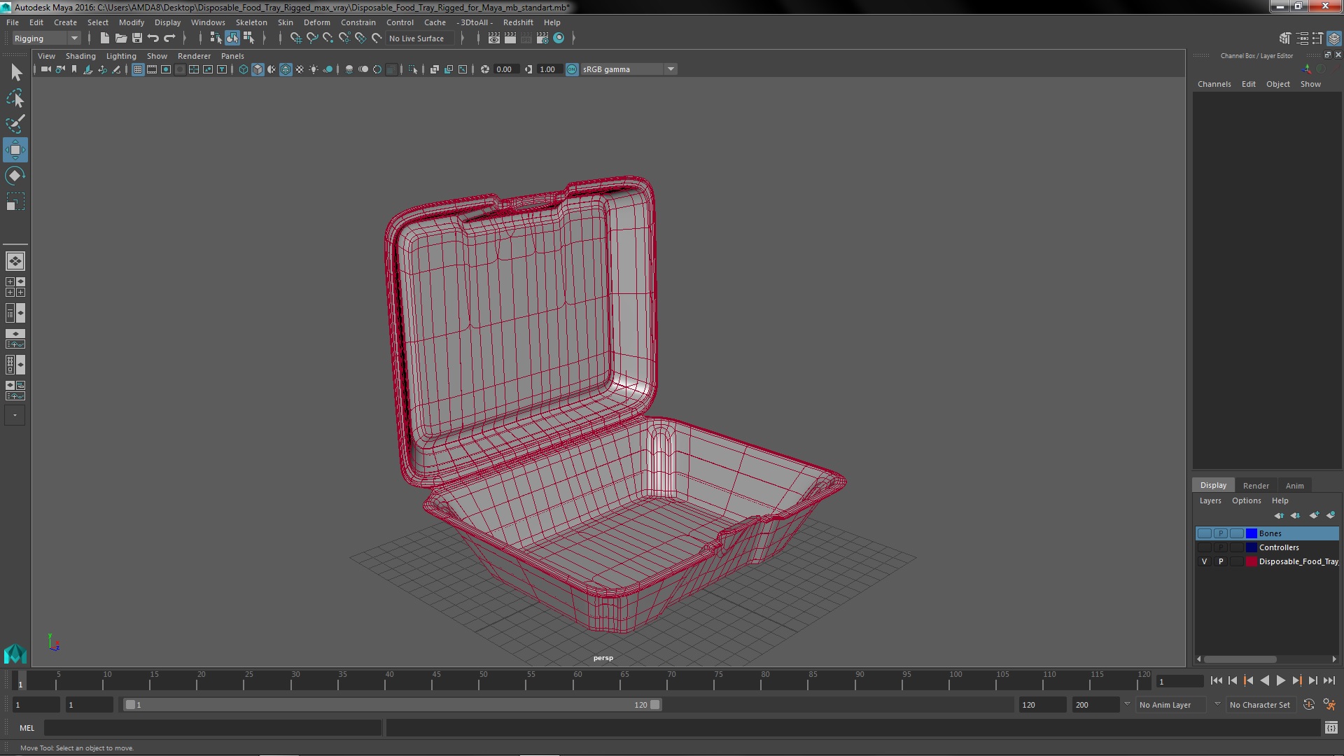 3D Disposable Food Tray Rigged for Maya