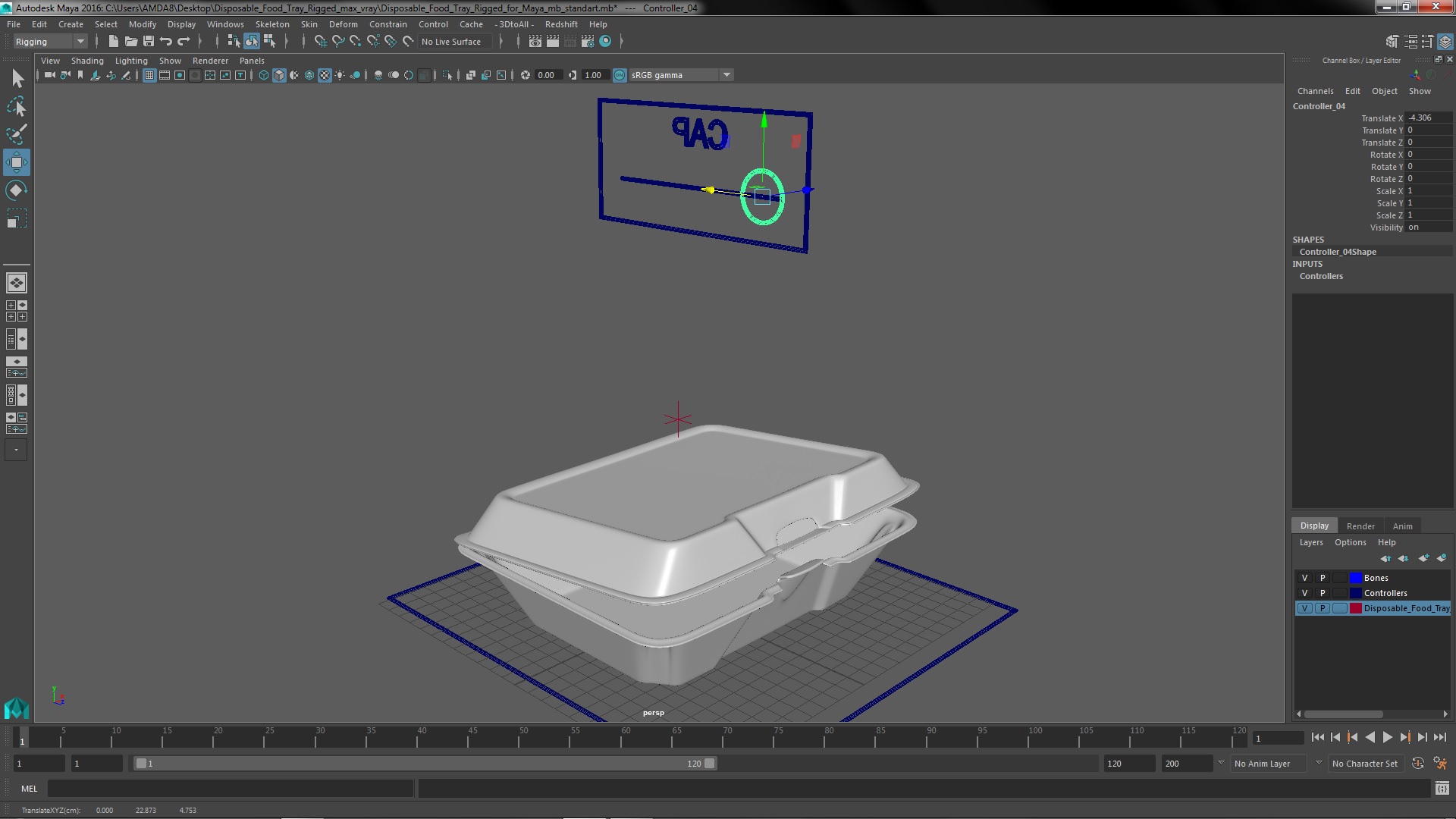 3D Disposable Food Tray Rigged for Maya