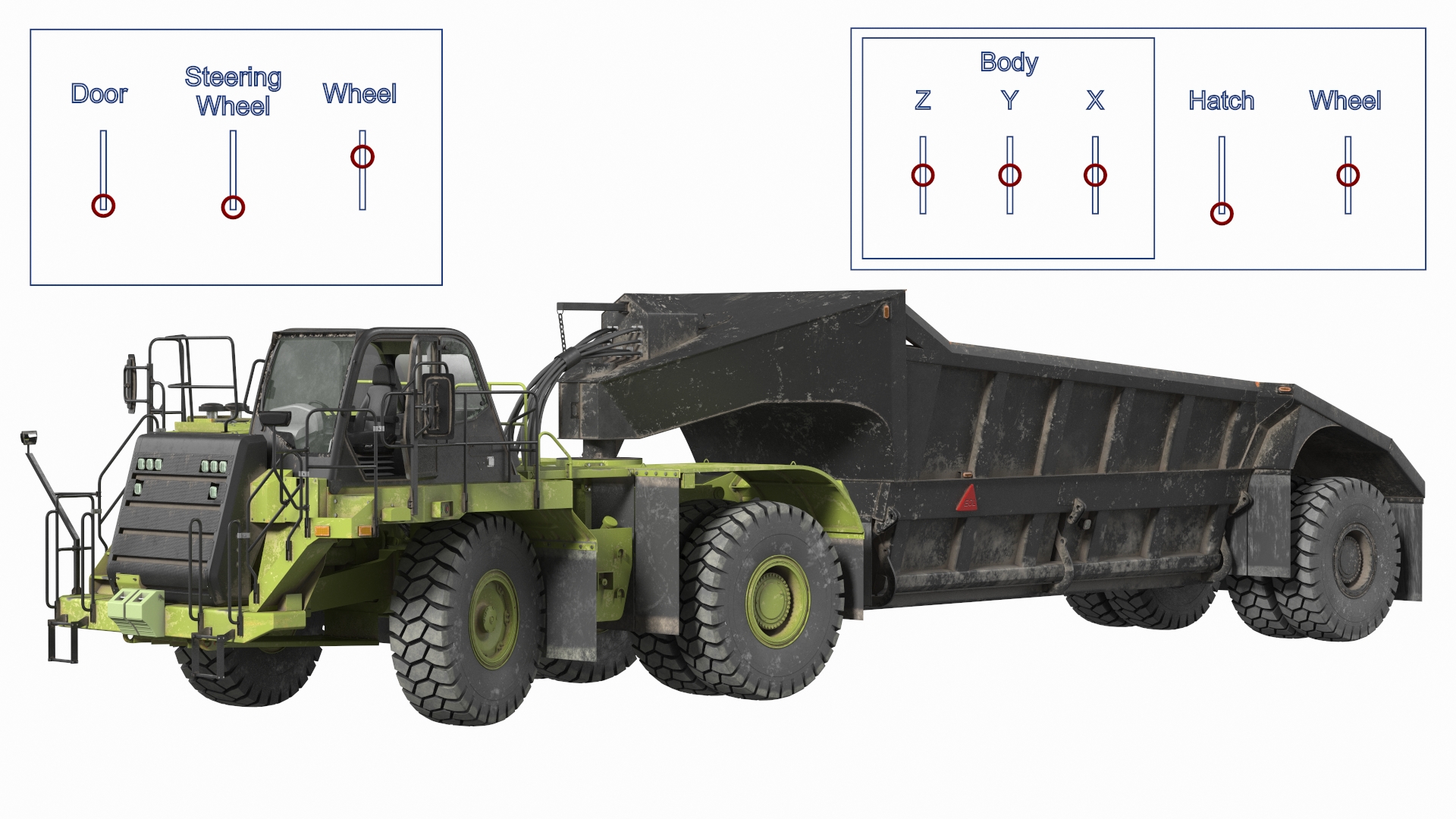 3D Heavy Duty Dump Trailer Dirty Rigged