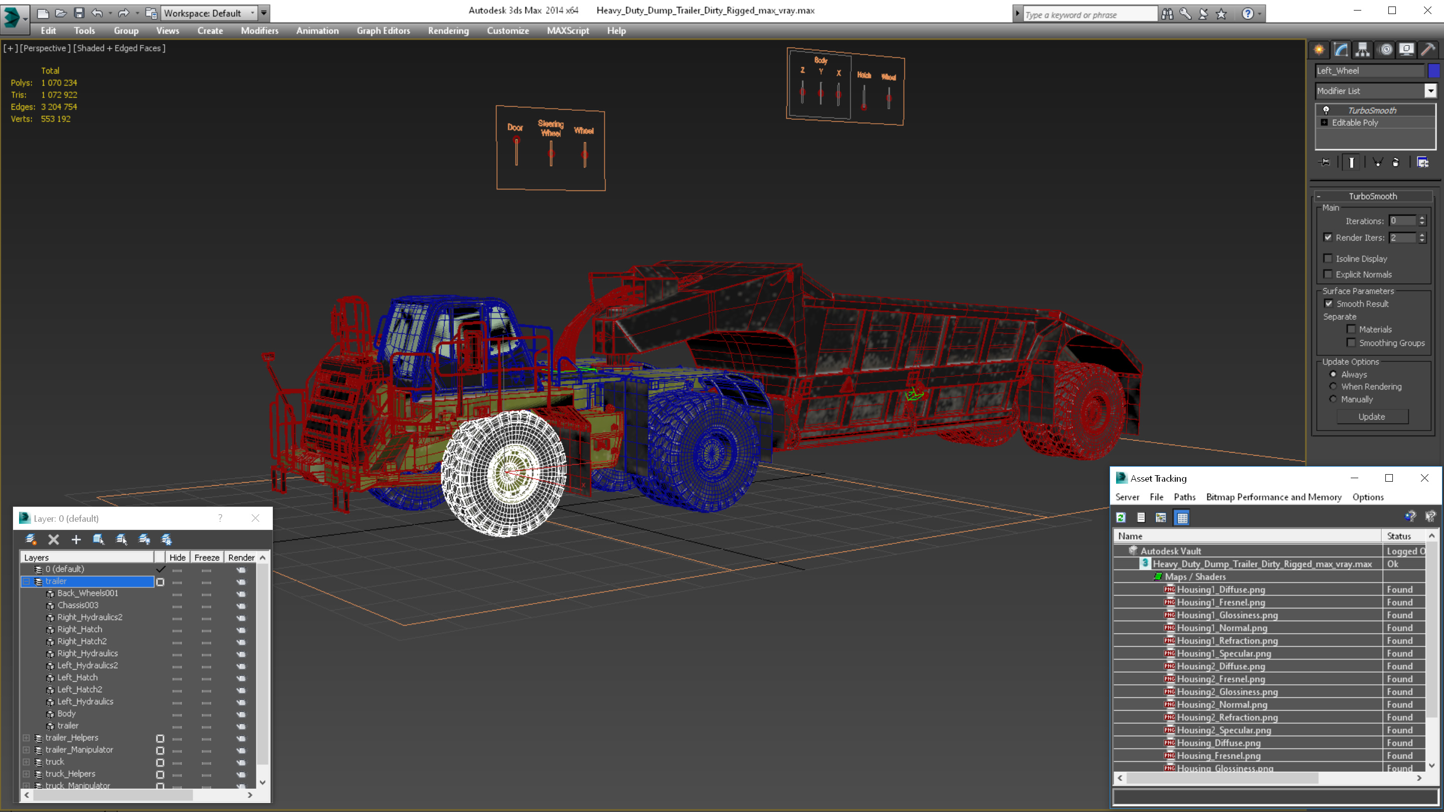 3D Heavy Duty Dump Trailer Dirty Rigged