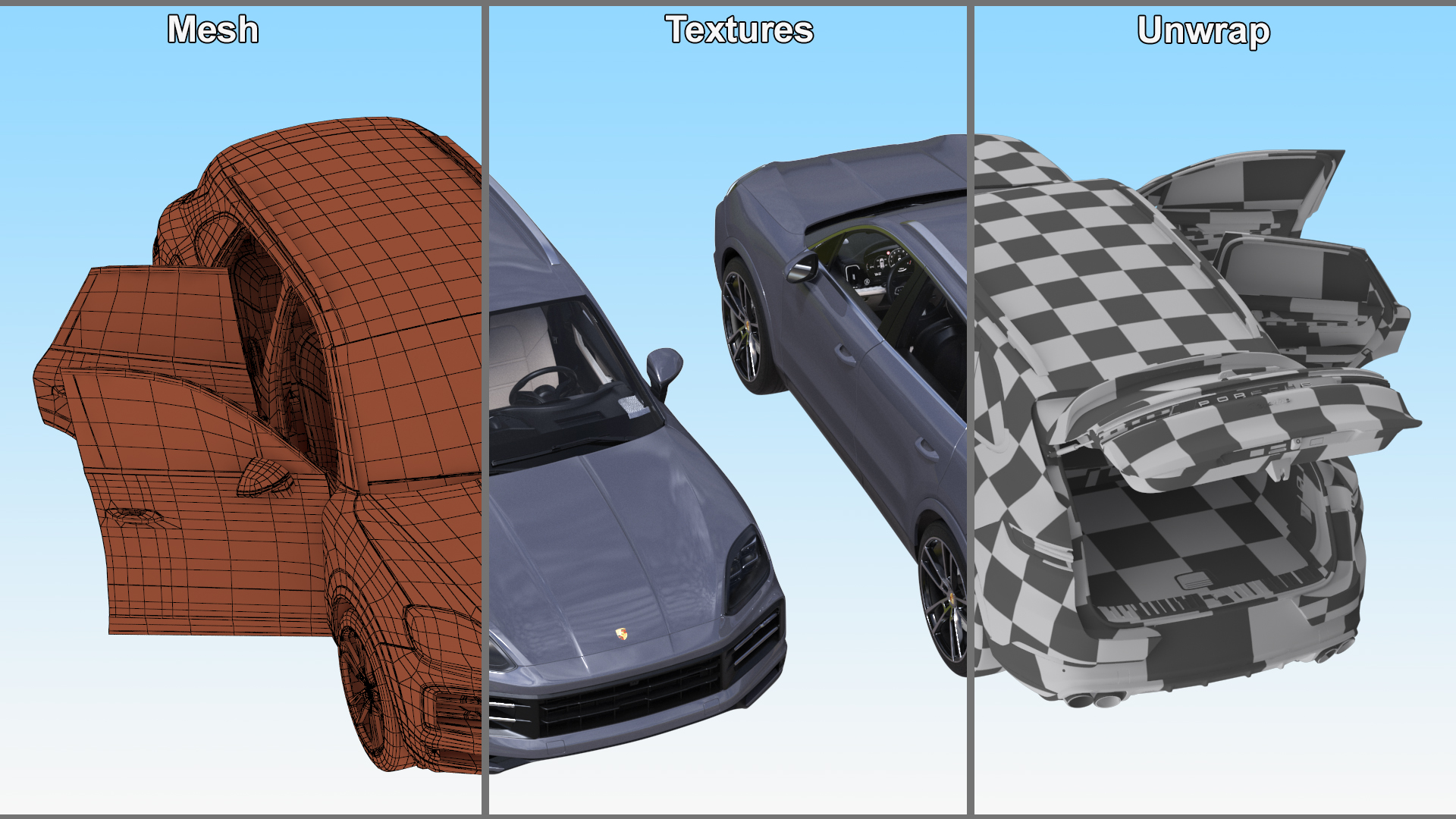 Porsche Cayenne Turbo E-Hybrid 2024 Gray Rigged 3D