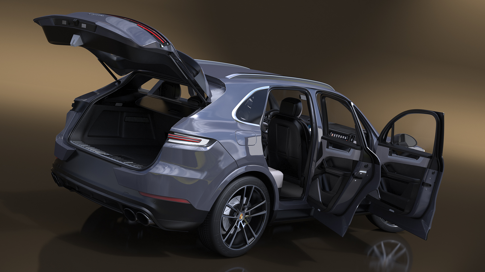 Porsche Cayenne Turbo E-Hybrid 2024 Gray Rigged 3D