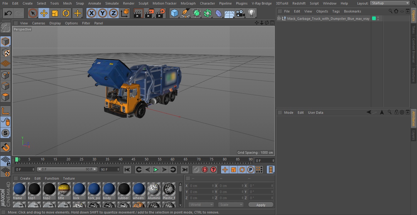Mack Garbage Truck with Dumpster Blue 3D