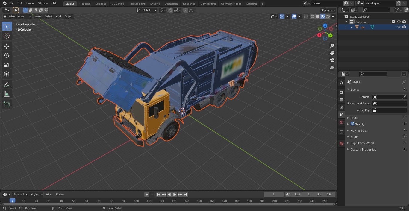 Mack Garbage Truck with Dumpster Blue 3D