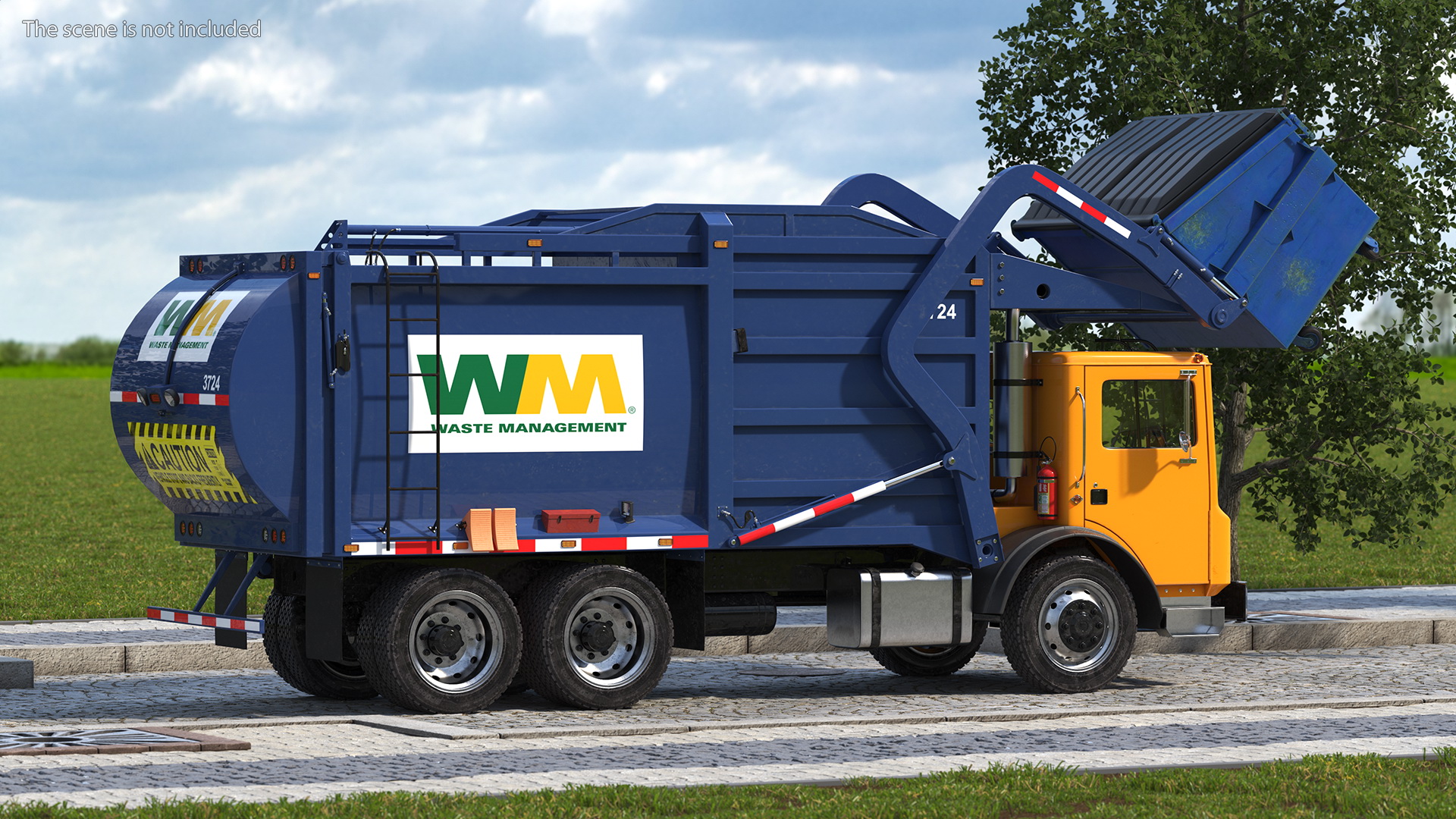 Mack Garbage Truck with Dumpster Blue 3D