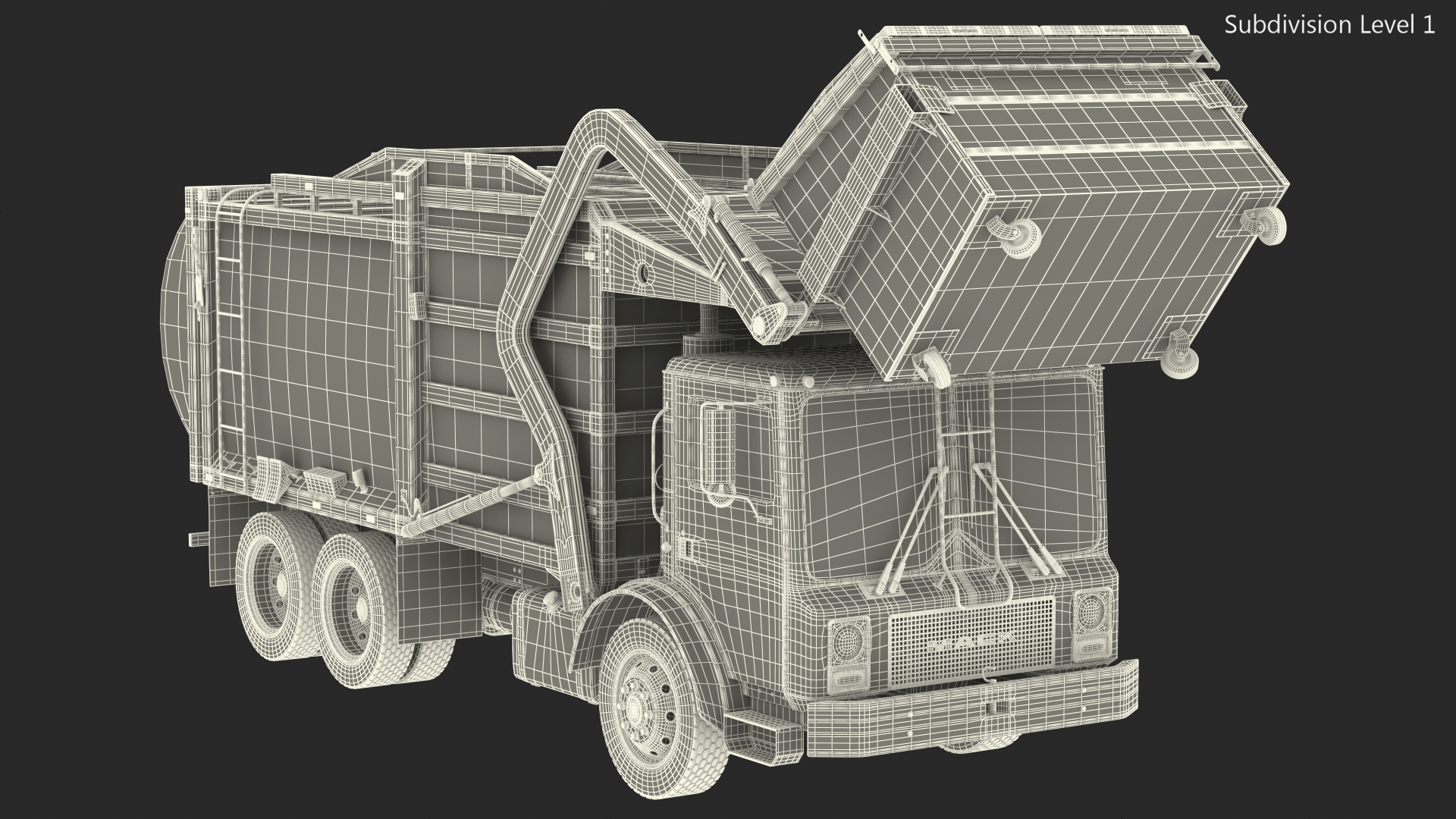Mack Garbage Truck with Dumpster Blue 3D