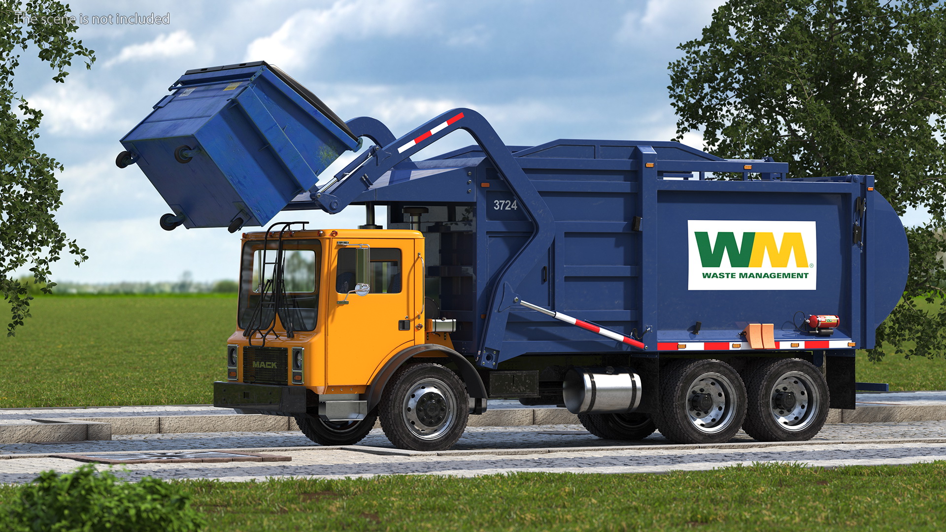 Mack Garbage Truck with Dumpster Blue 3D