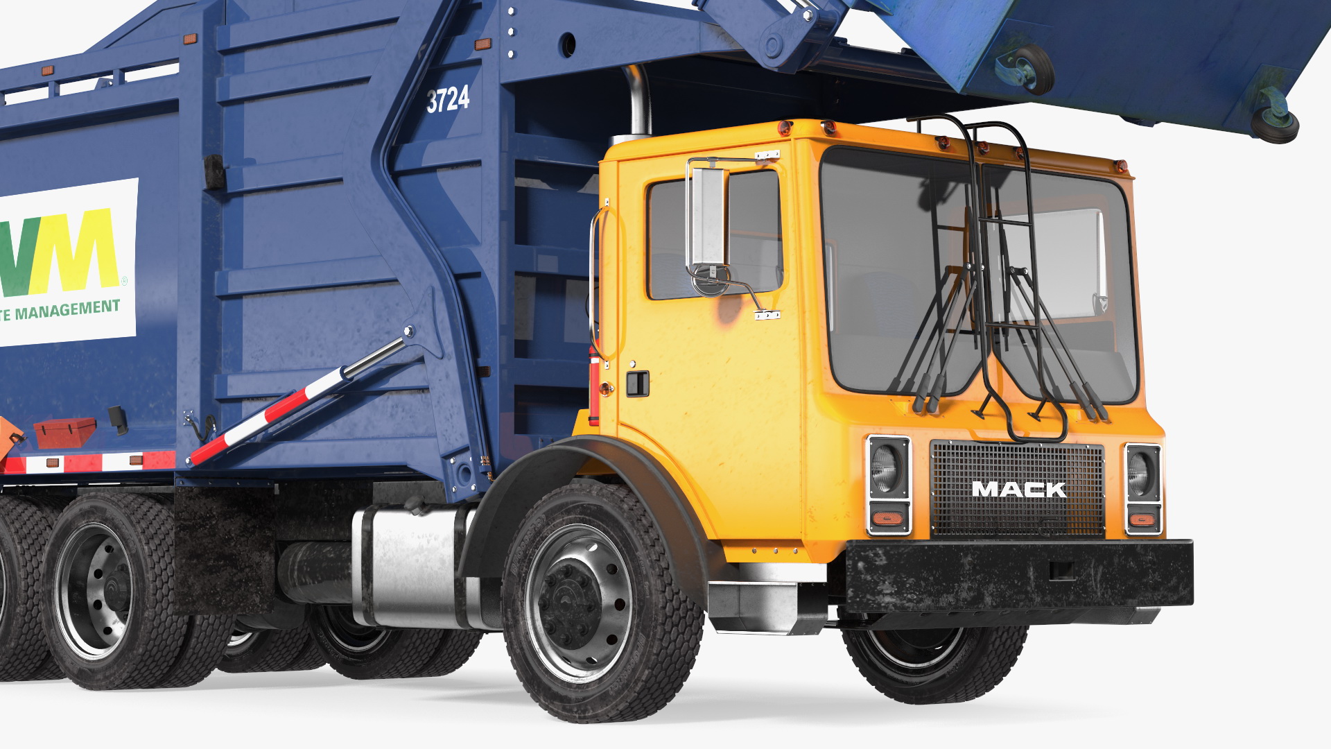 Mack Garbage Truck with Dumpster Blue 3D