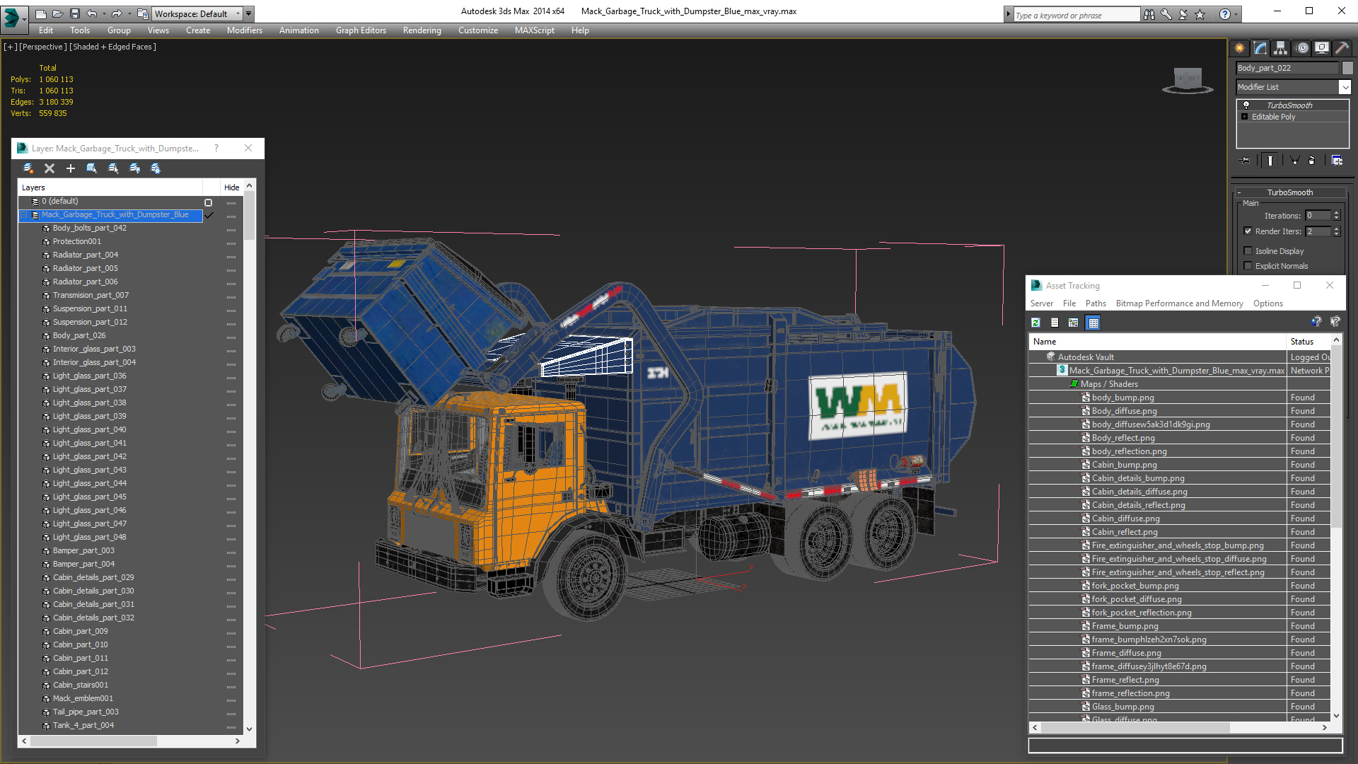 Mack Garbage Truck with Dumpster Blue 3D