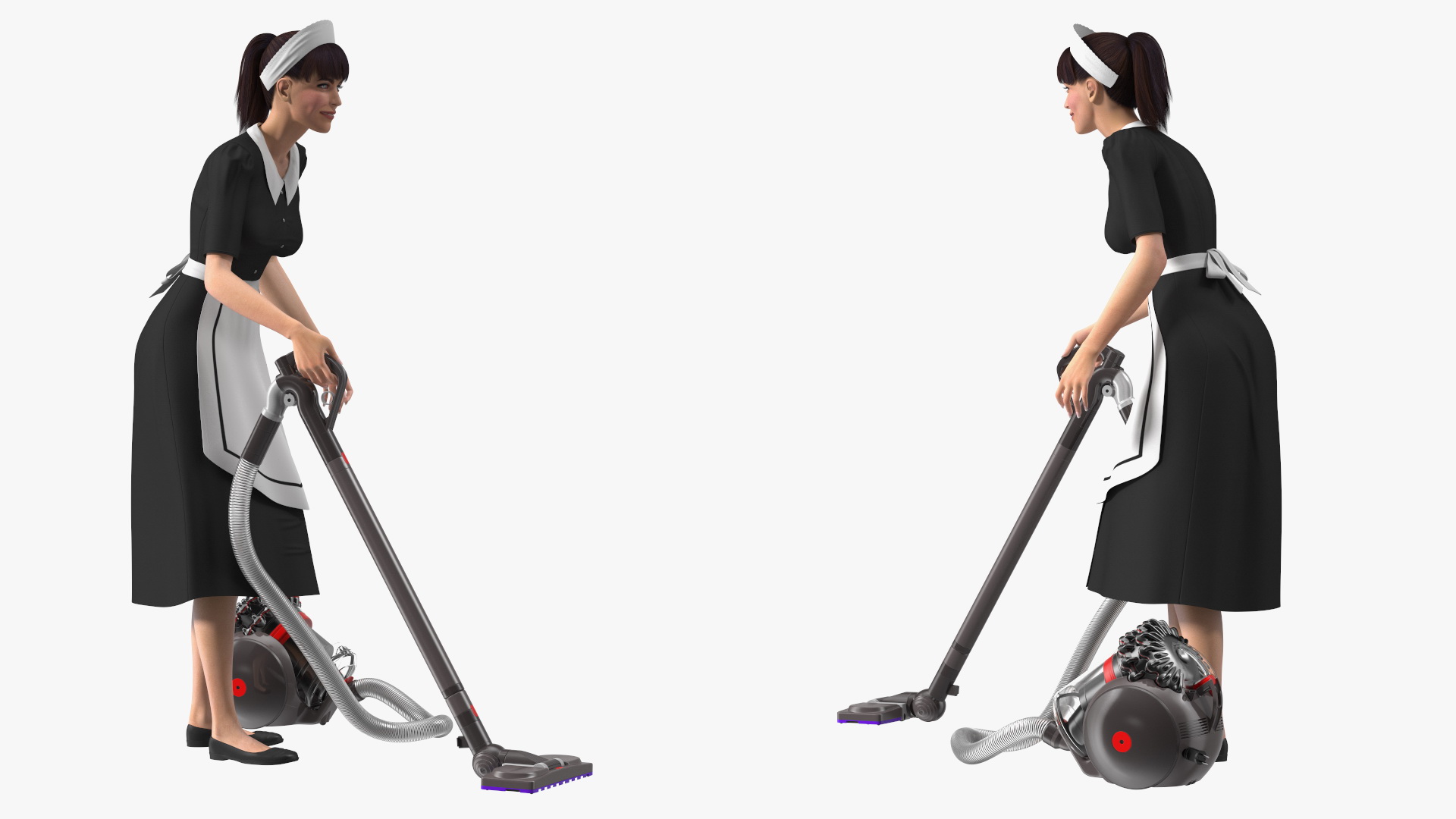 Housekeeping Maid with Dyson Big Ball Vacuum Cleaner Rigged 3D model
