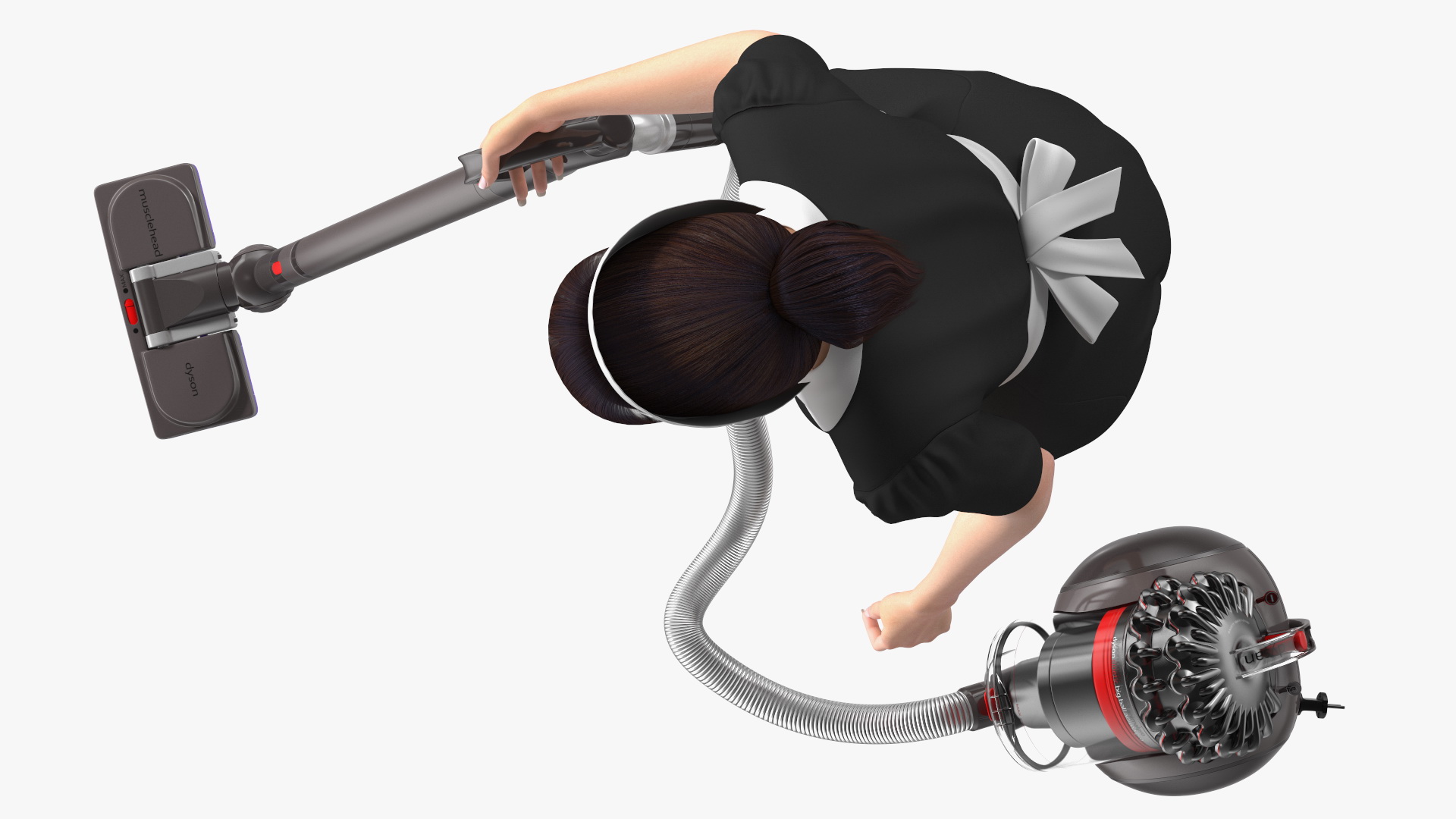 Housekeeping Maid with Dyson Big Ball Vacuum Cleaner Rigged 3D model