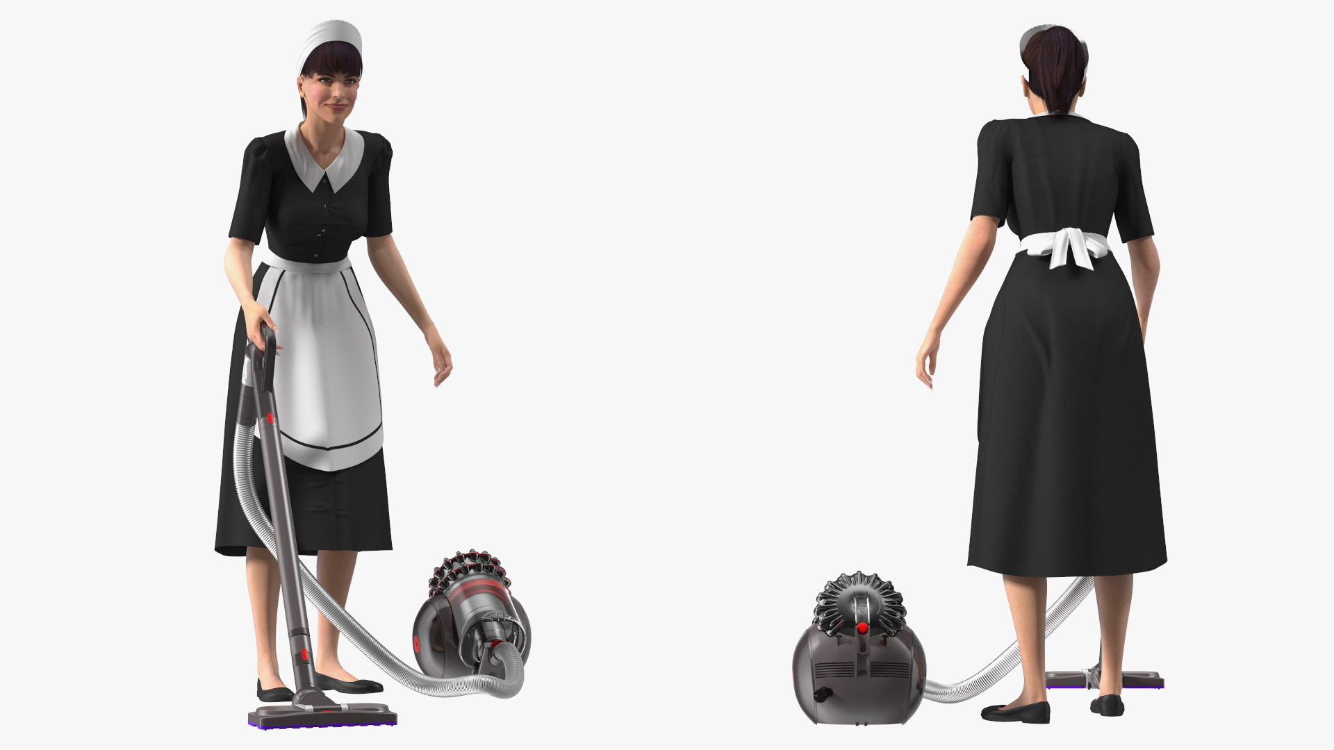Housekeeping Maid with Dyson Big Ball Vacuum Cleaner Rigged 3D model