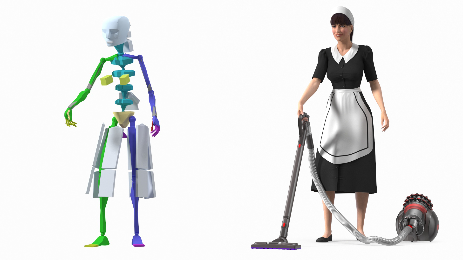 Housekeeping Maid with Dyson Big Ball Vacuum Cleaner Rigged 3D model