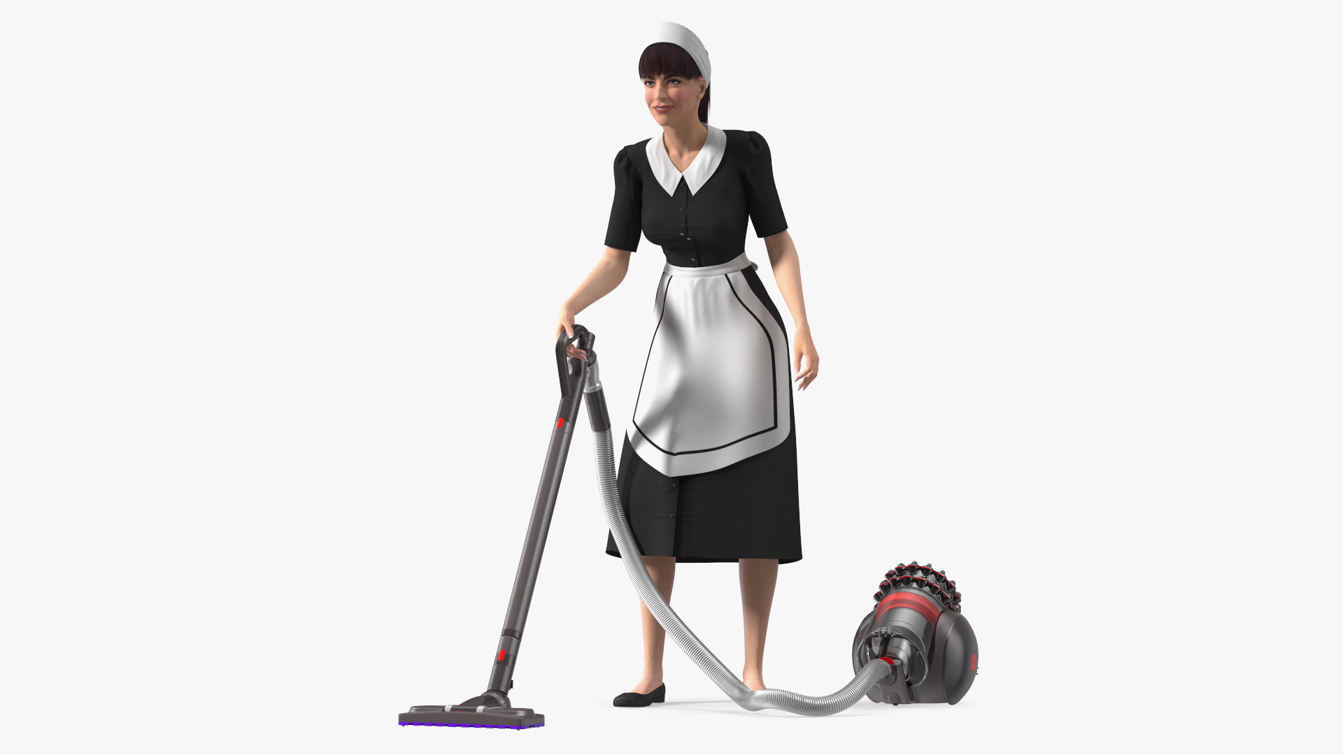 Housekeeping Maid with Dyson Big Ball Vacuum Cleaner Rigged 3D model