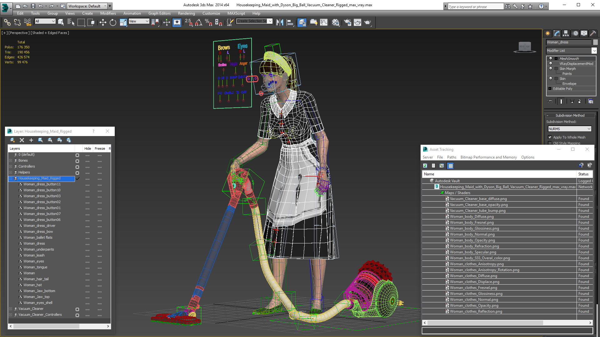 Housekeeping Maid with Dyson Big Ball Vacuum Cleaner Rigged 3D model