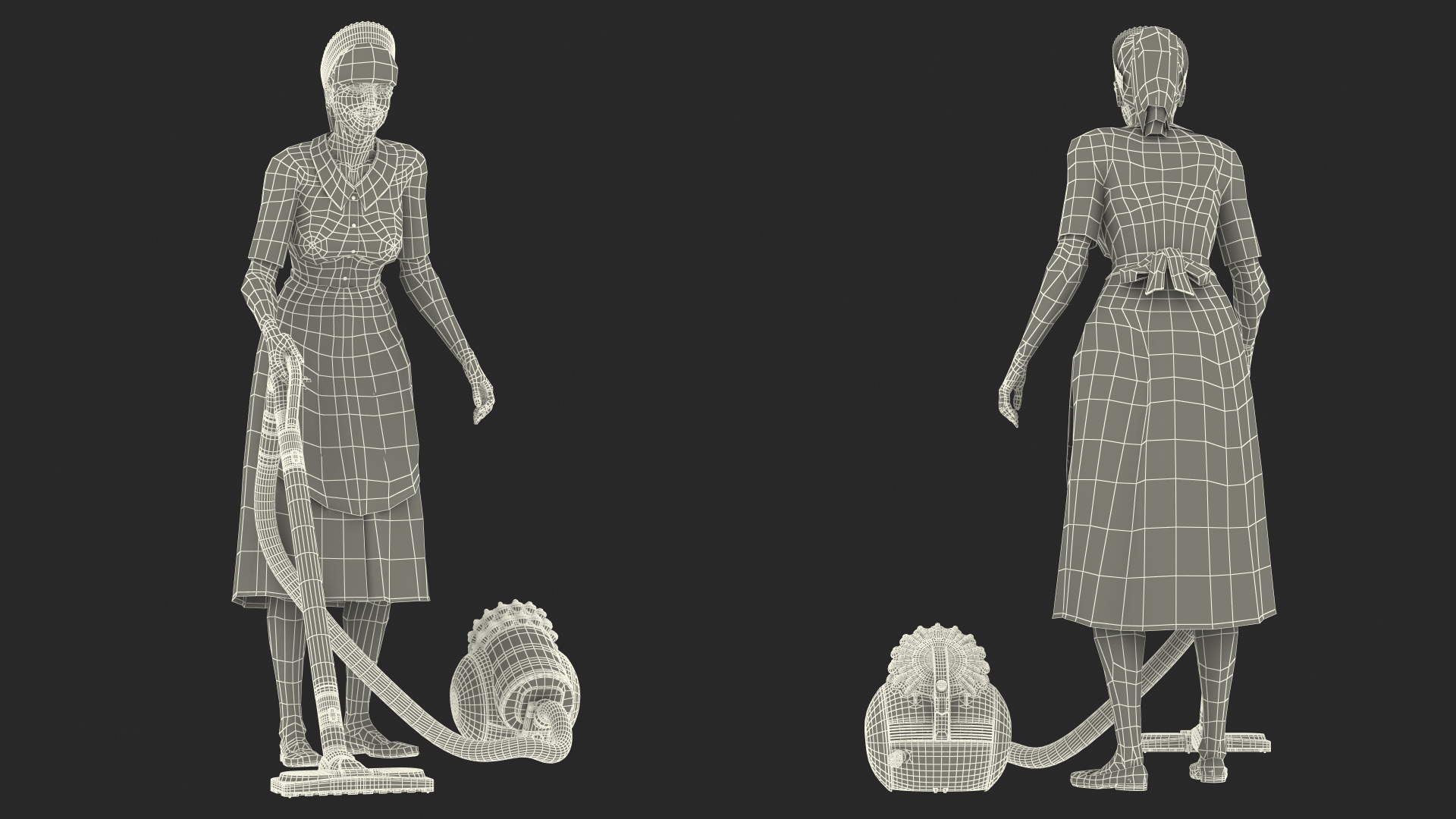 Housekeeping Maid with Dyson Big Ball Vacuum Cleaner Rigged 3D model
