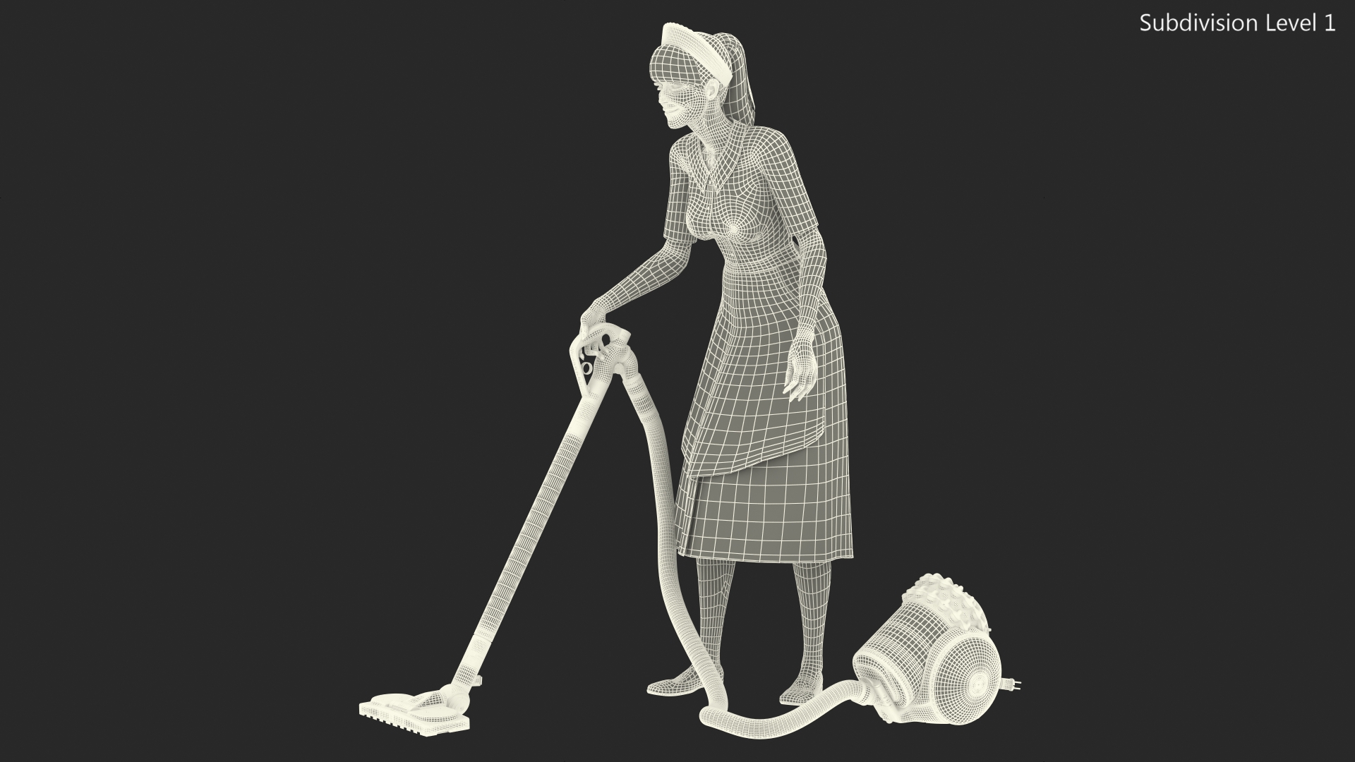 Housekeeping Maid with Dyson Big Ball Vacuum Cleaner Rigged 3D model