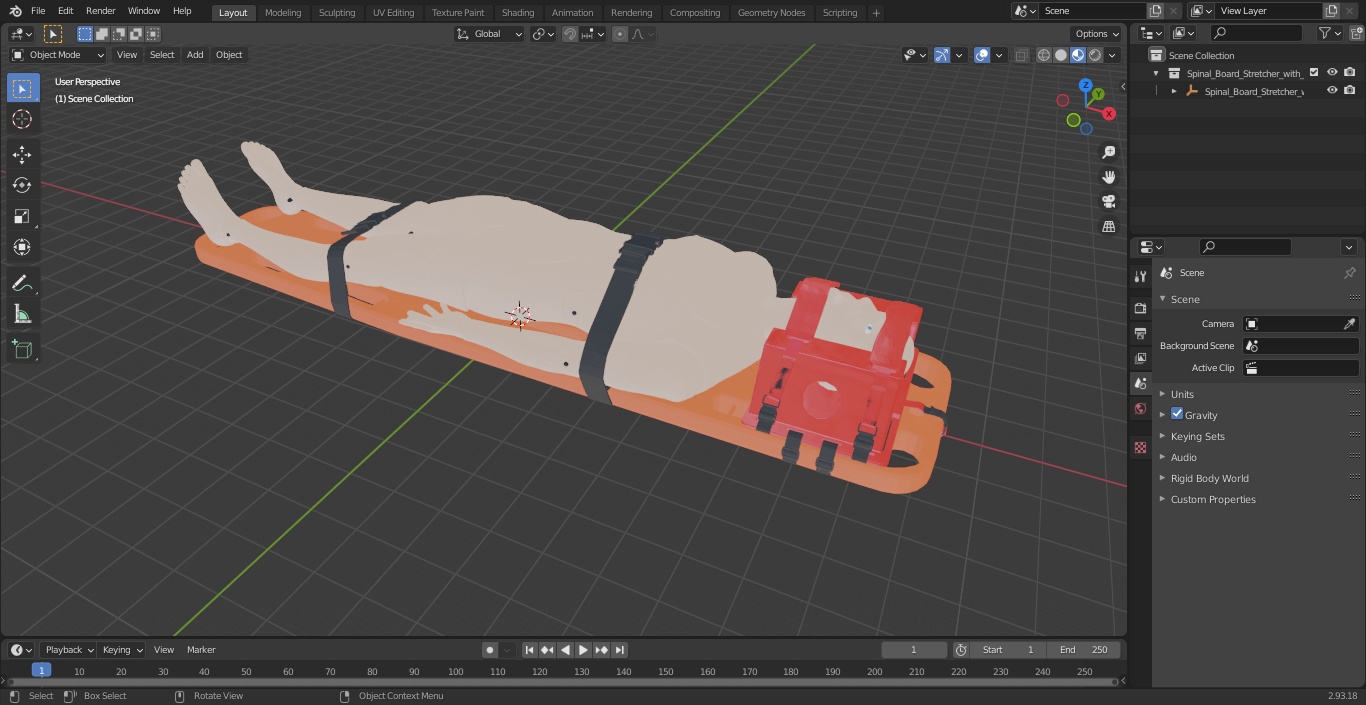 3D model Spinal Board Stretcher with Manikin
