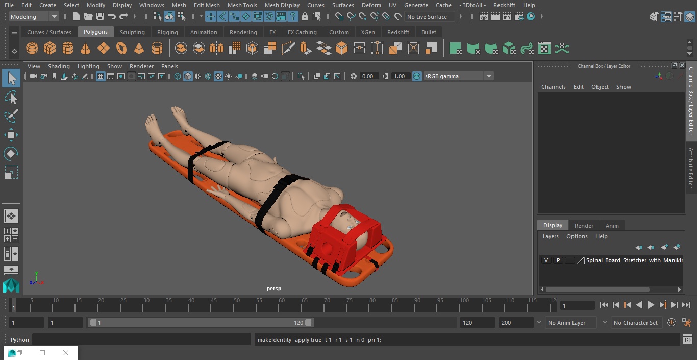 3D model Spinal Board Stretcher with Manikin