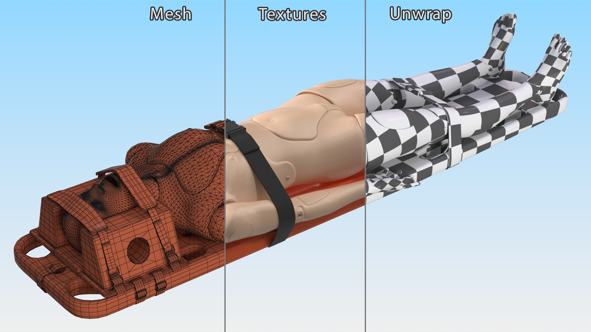 3D model Spinal Board Stretcher with Manikin