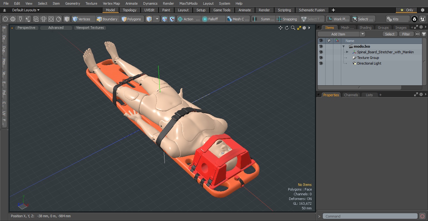3D model Spinal Board Stretcher with Manikin