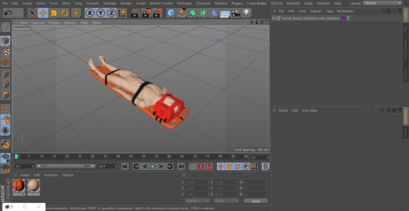 3D model Spinal Board Stretcher with Manikin