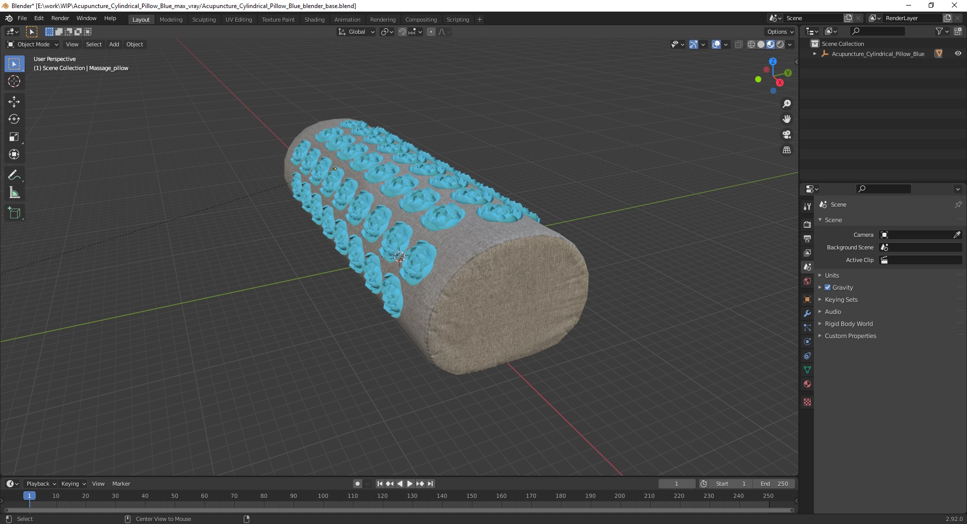 3D model Acupuncture Cylindrical Pillow Blue