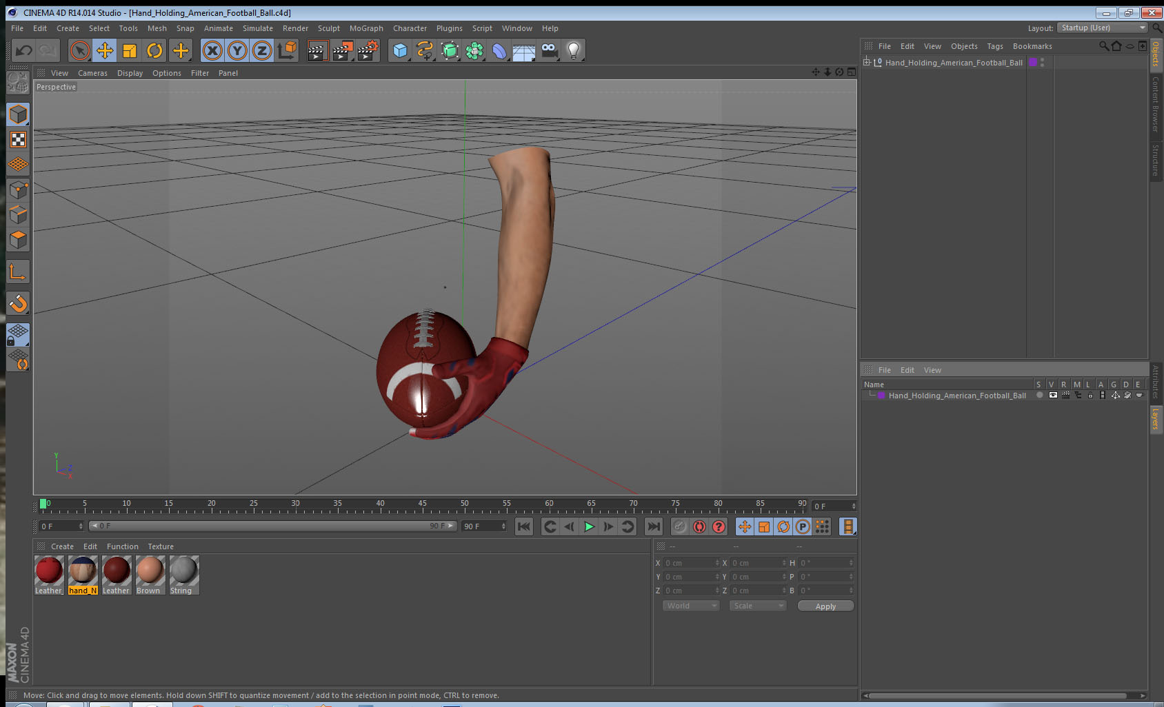3D model Hand Holding American Football Ball