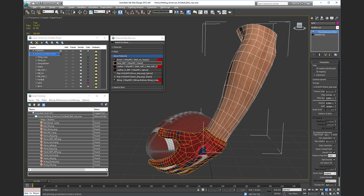 3D model Hand Holding American Football Ball