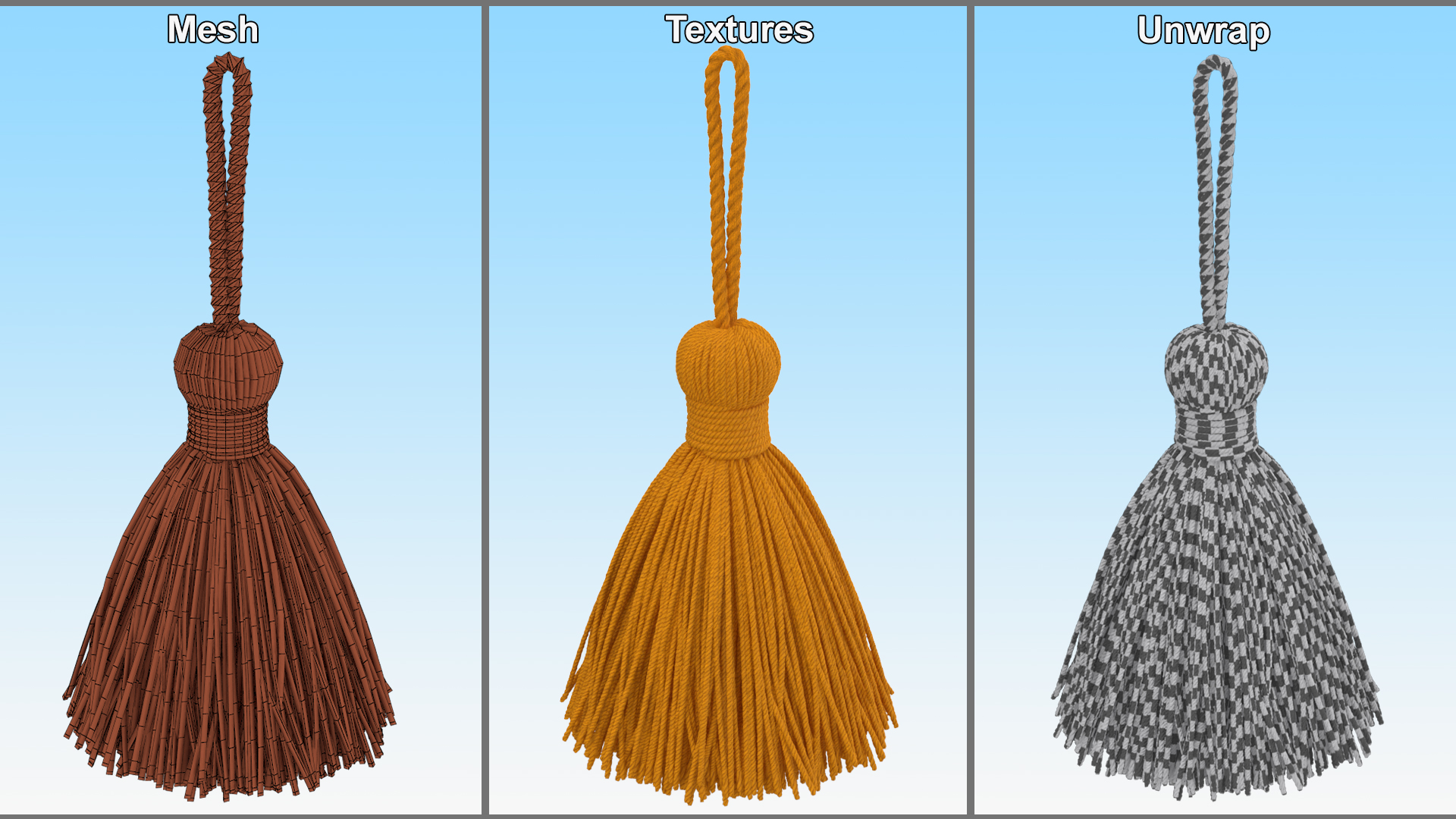 3D Yellow Yarn Tassel model