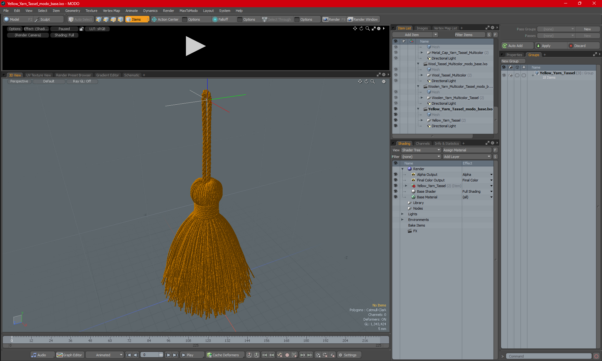 3D Yellow Yarn Tassel model