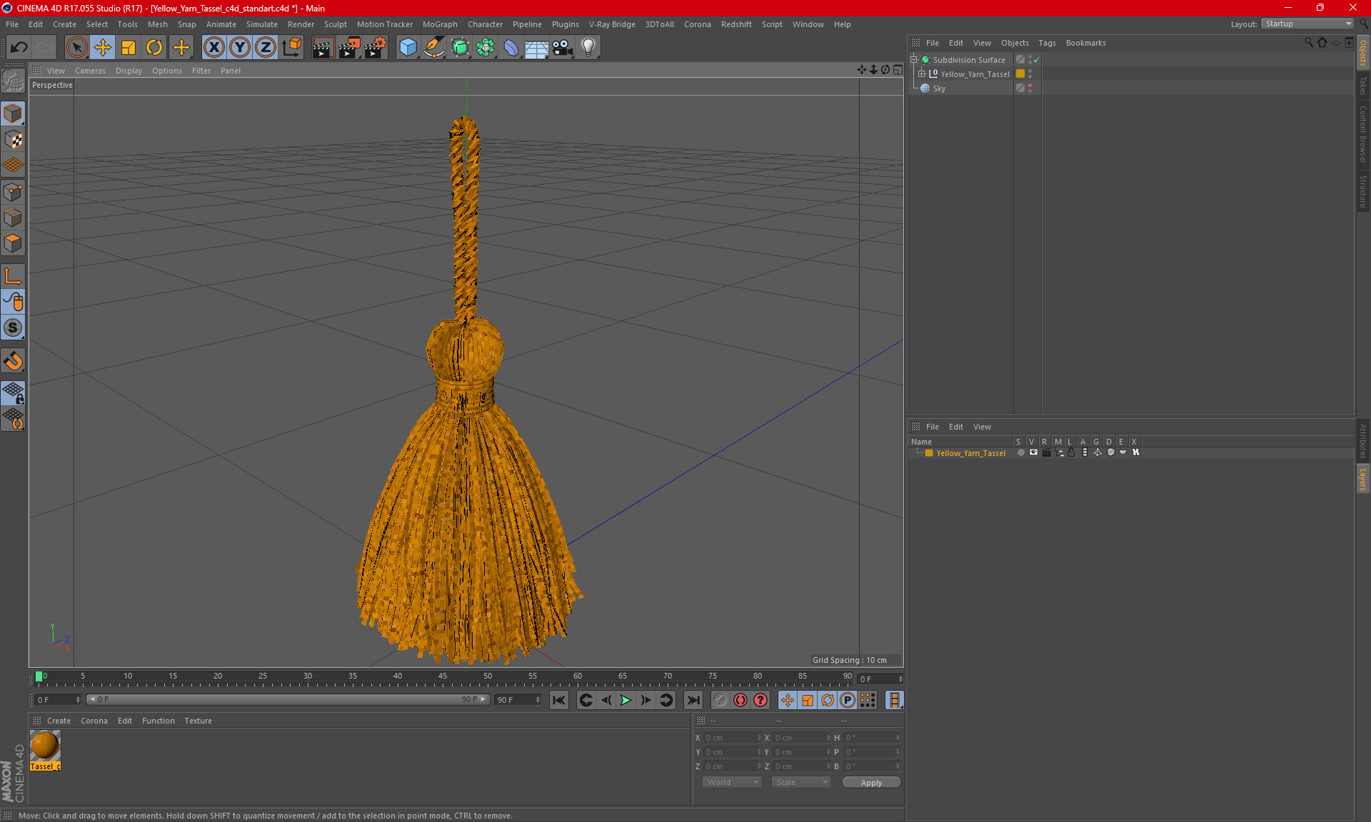 3D Yellow Yarn Tassel model