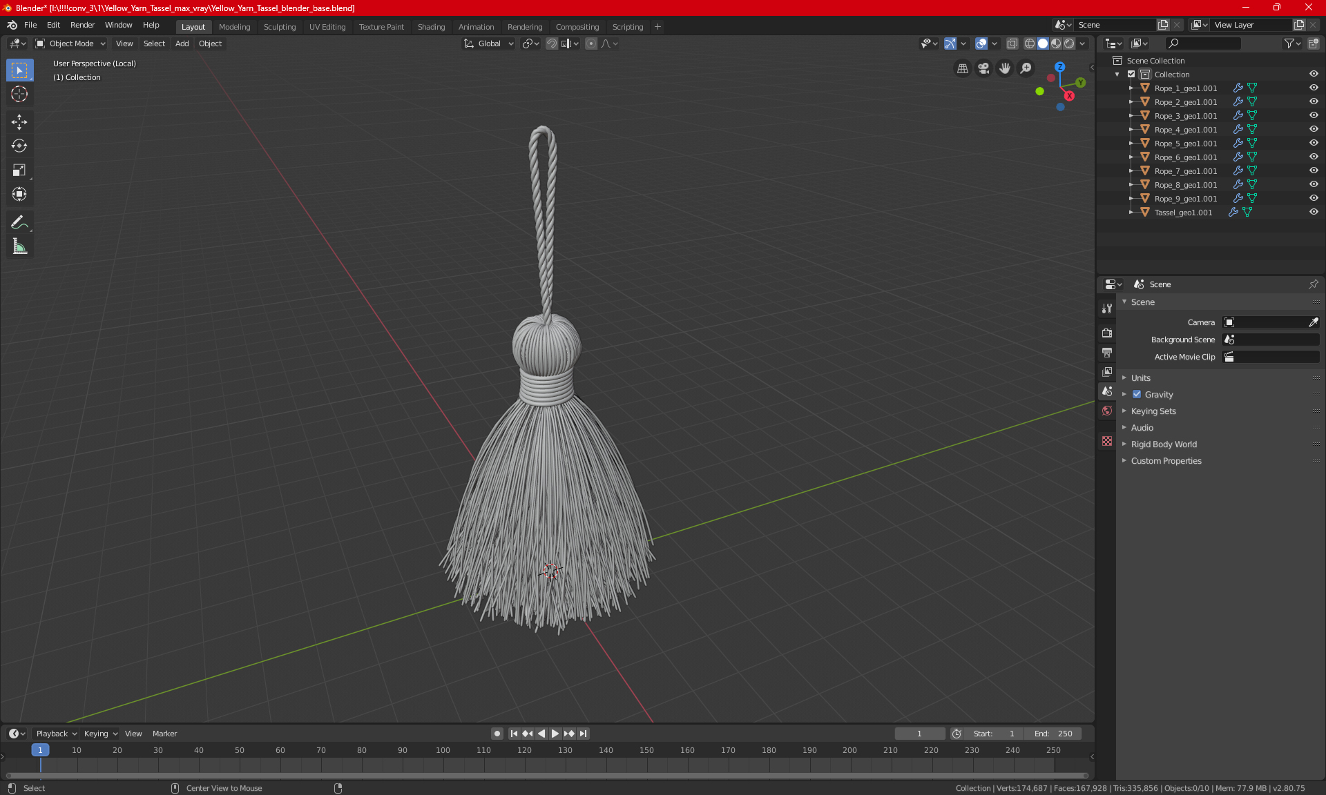 3D Yellow Yarn Tassel model