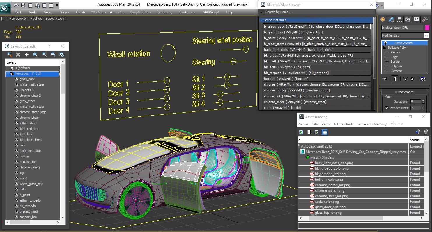 Mercedes Benz F015 Self Driving Car Concept Rigged for Cinema 4D 3D model