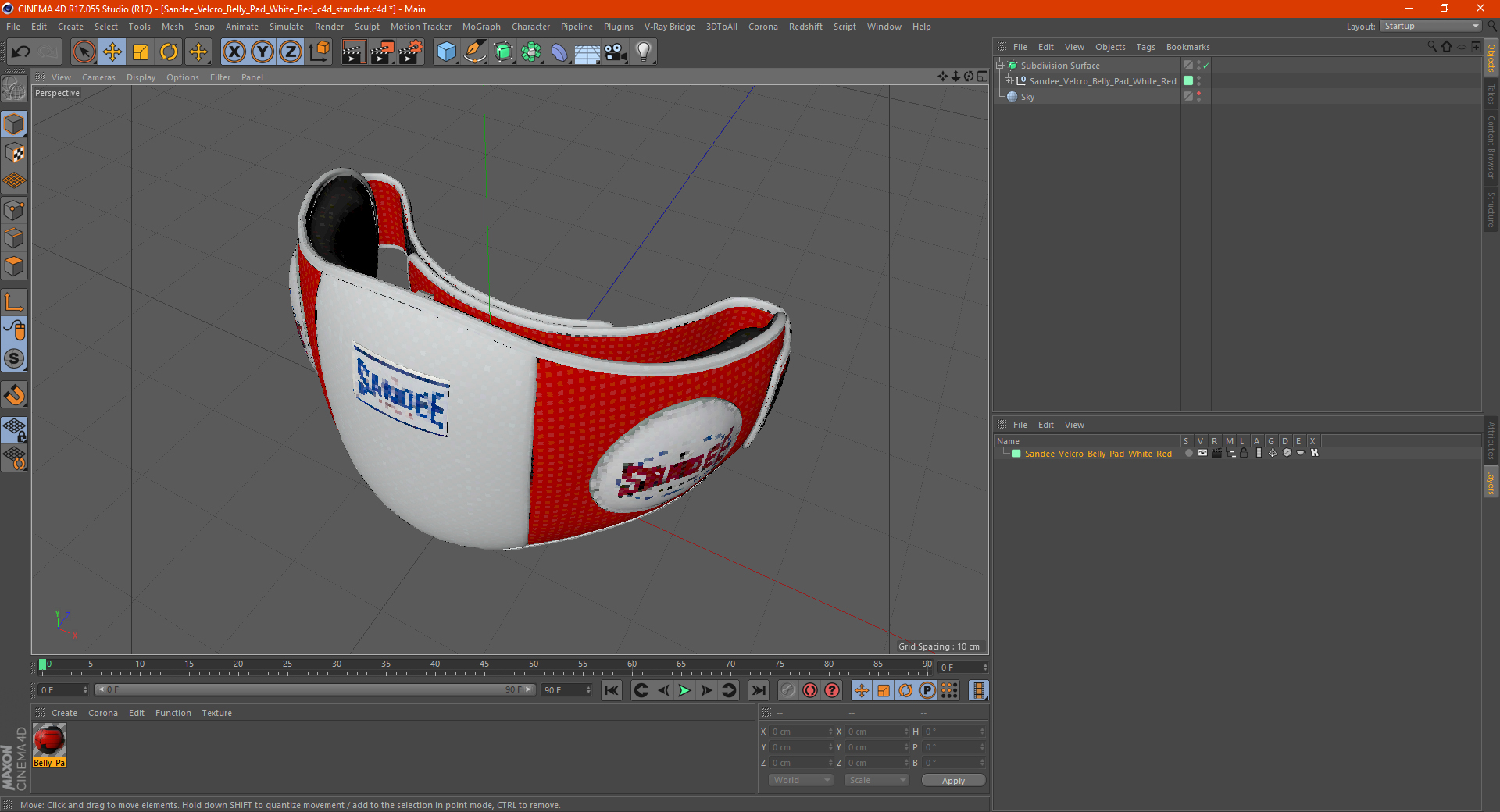 3D Sandee Velcro Belly Pad White Red model