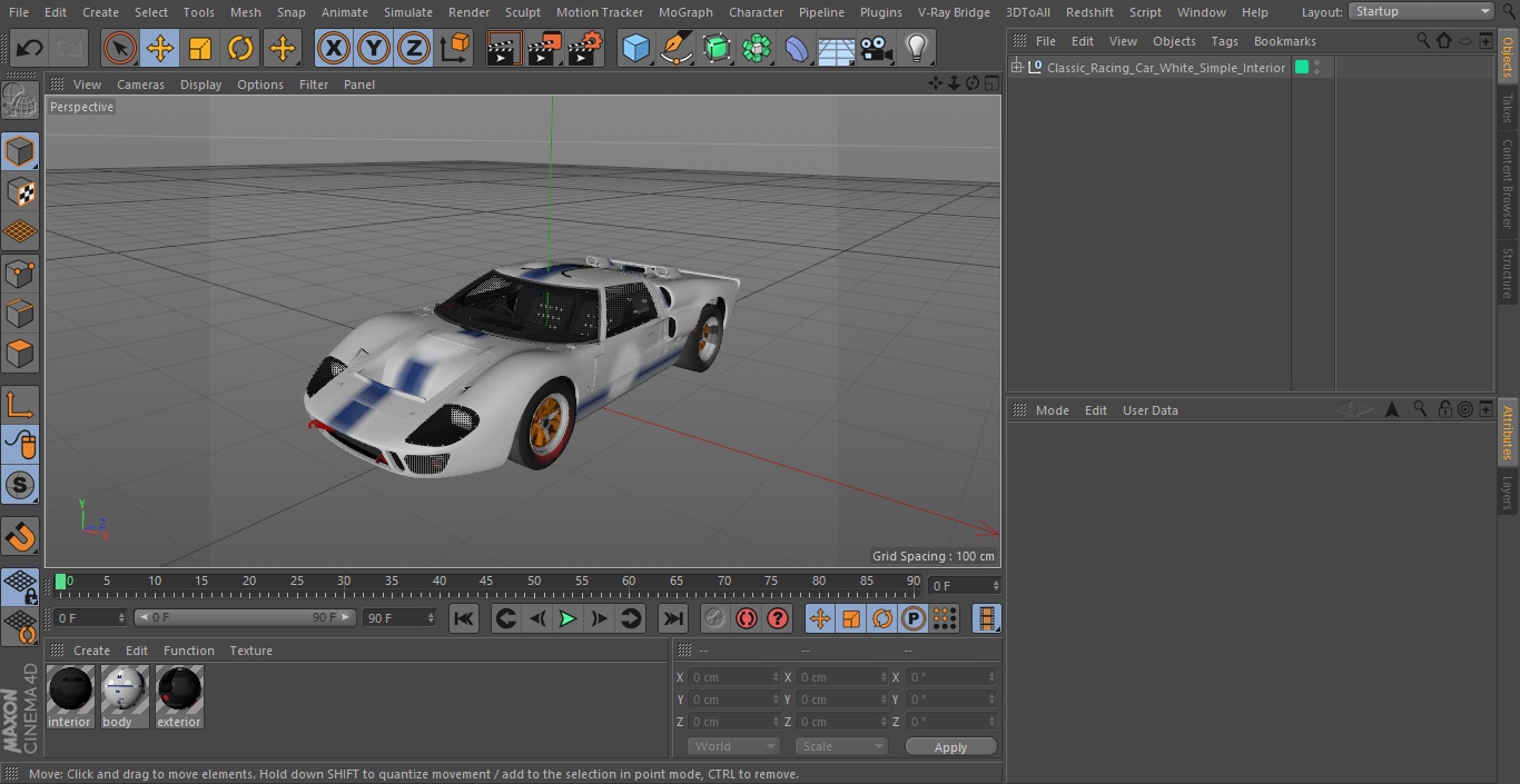 3D model Classic Racing Car White Simple Interior