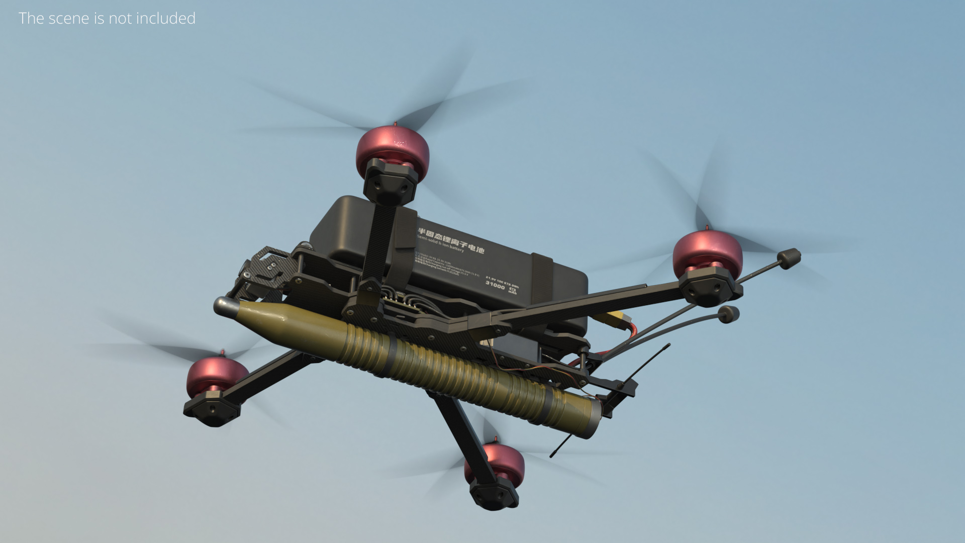 Kamikaze Quadcopter with Mounted Munition Green Rigged - view 4