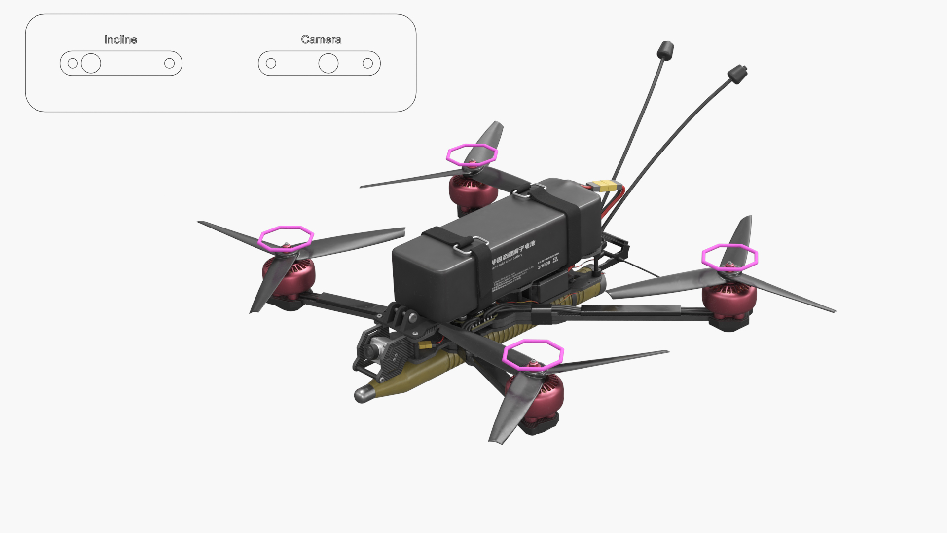Kamikaze Quadcopter with Mounted Munition Green Rigged - view 5